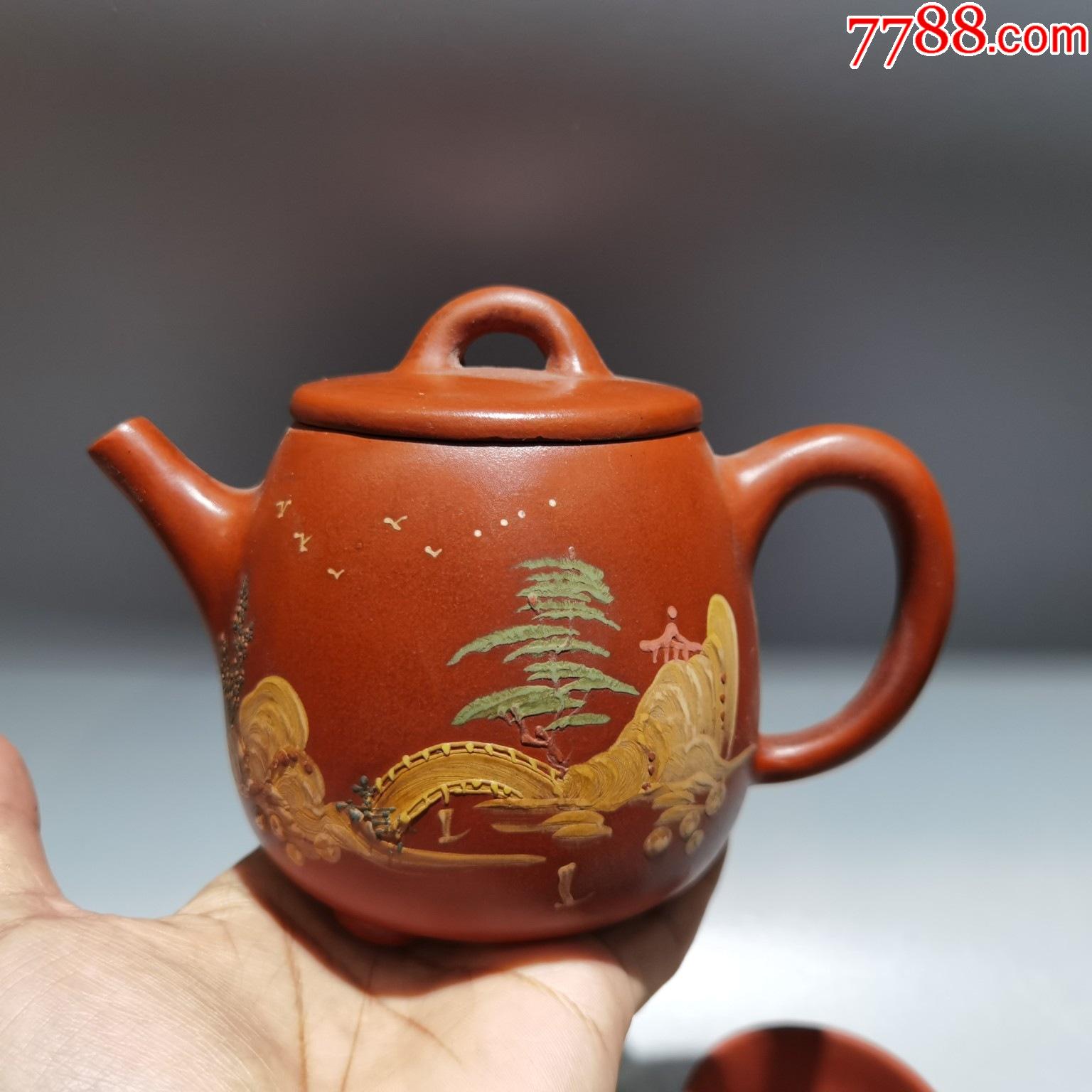 3【红泥泥绘石瓢紫砂壶】早期旧藏精品珍藏低价格拍卖_价格268元