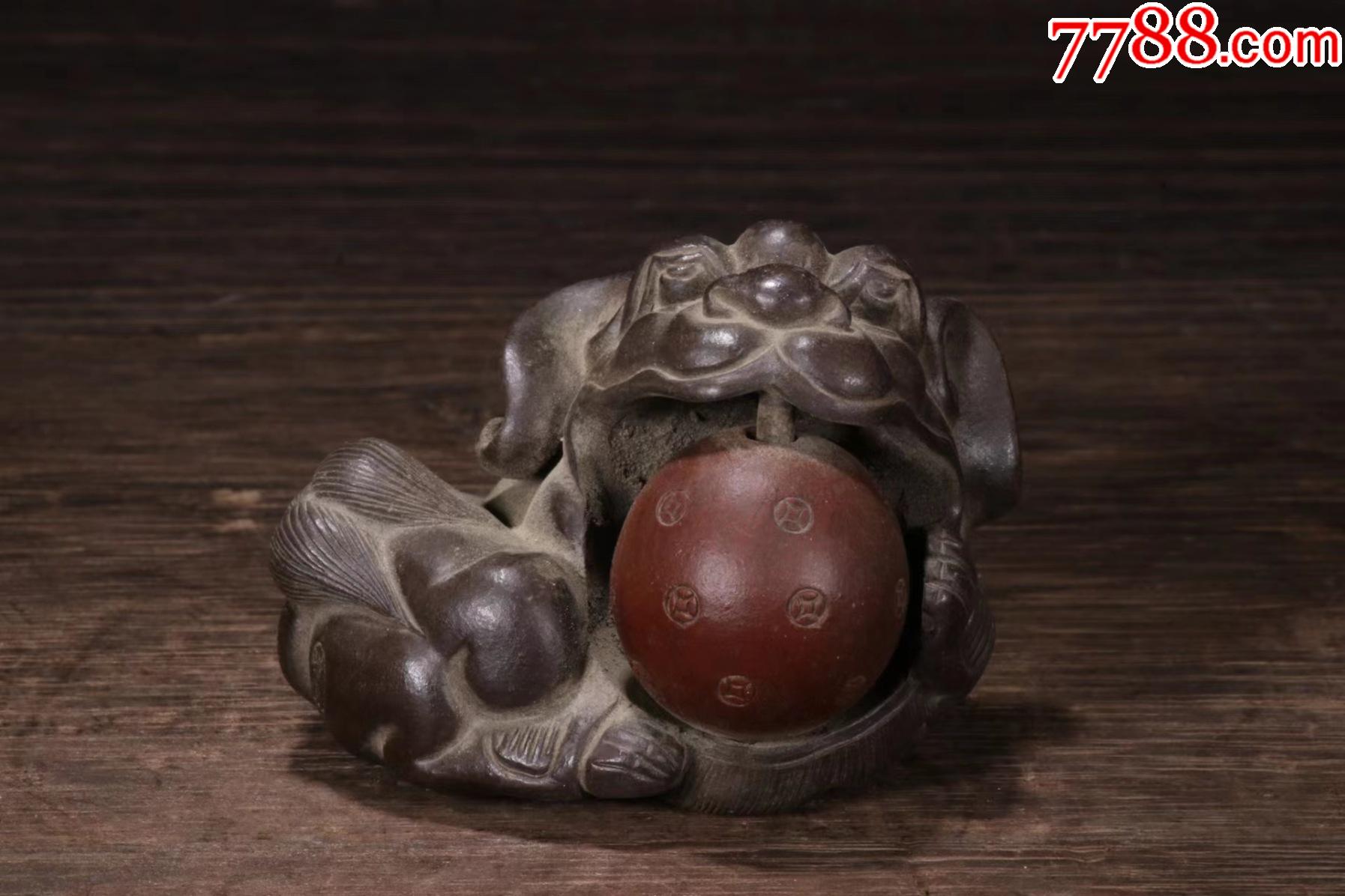 放漏c古铜泥狮子旧藏紫砂茶宠摆件精品珍藏低价格拍卖