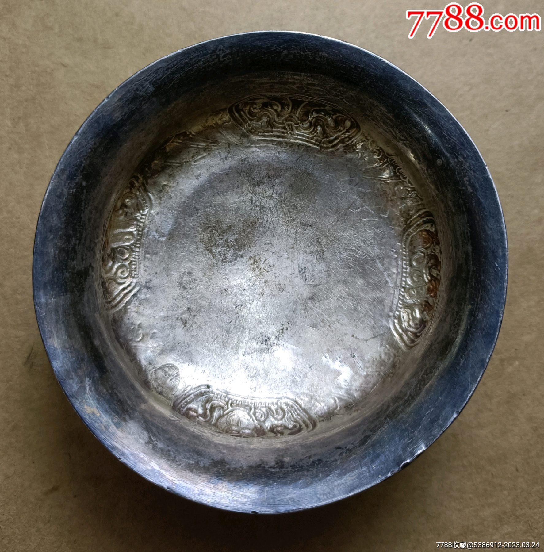 民国左右纯手工打造银碗一只工艺精湛做工精细