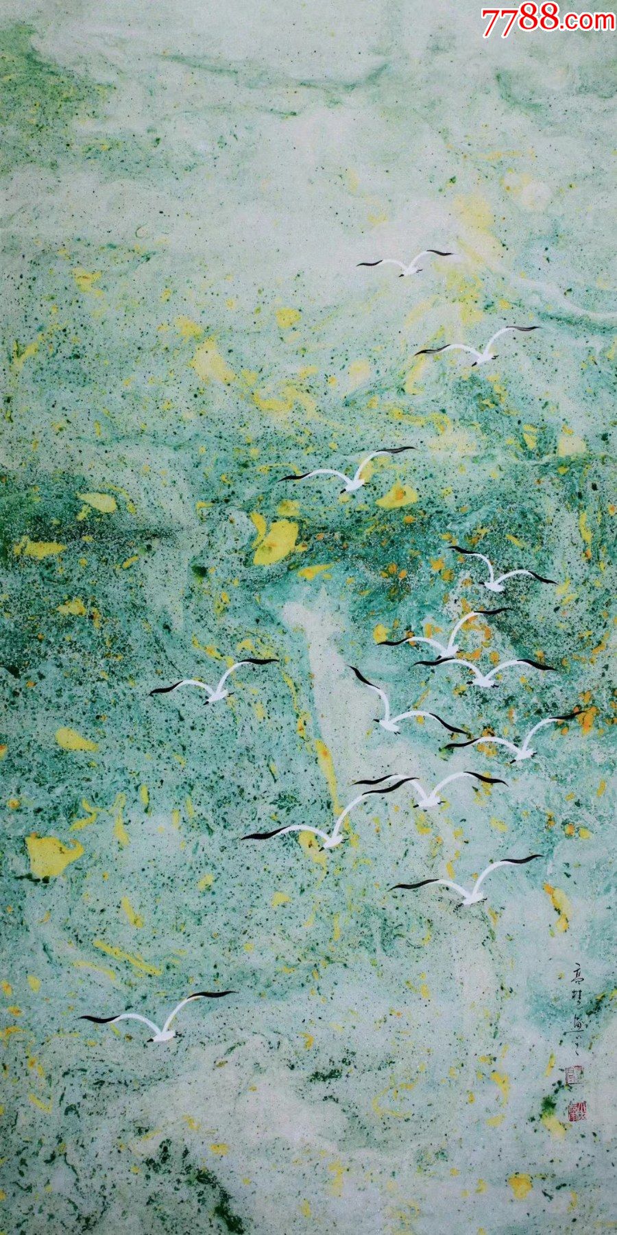 天来堂◆芳草盛花高慧◆四尺抽象画海鸥欣赏-花鸟国画原作-7788商城