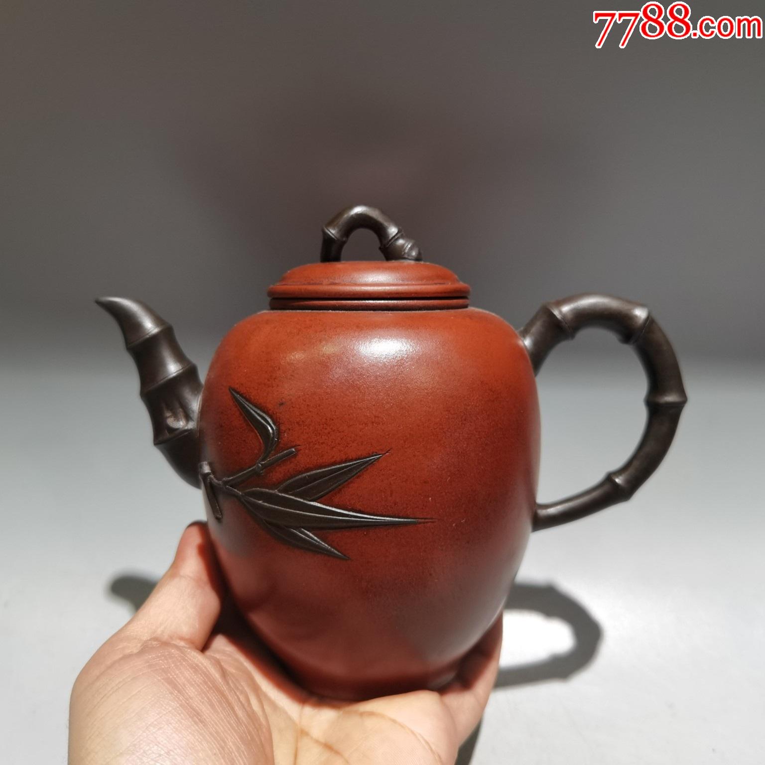 放漏c红泥高竹节紫砂壶早期旧藏精品珍藏低价格拍卖