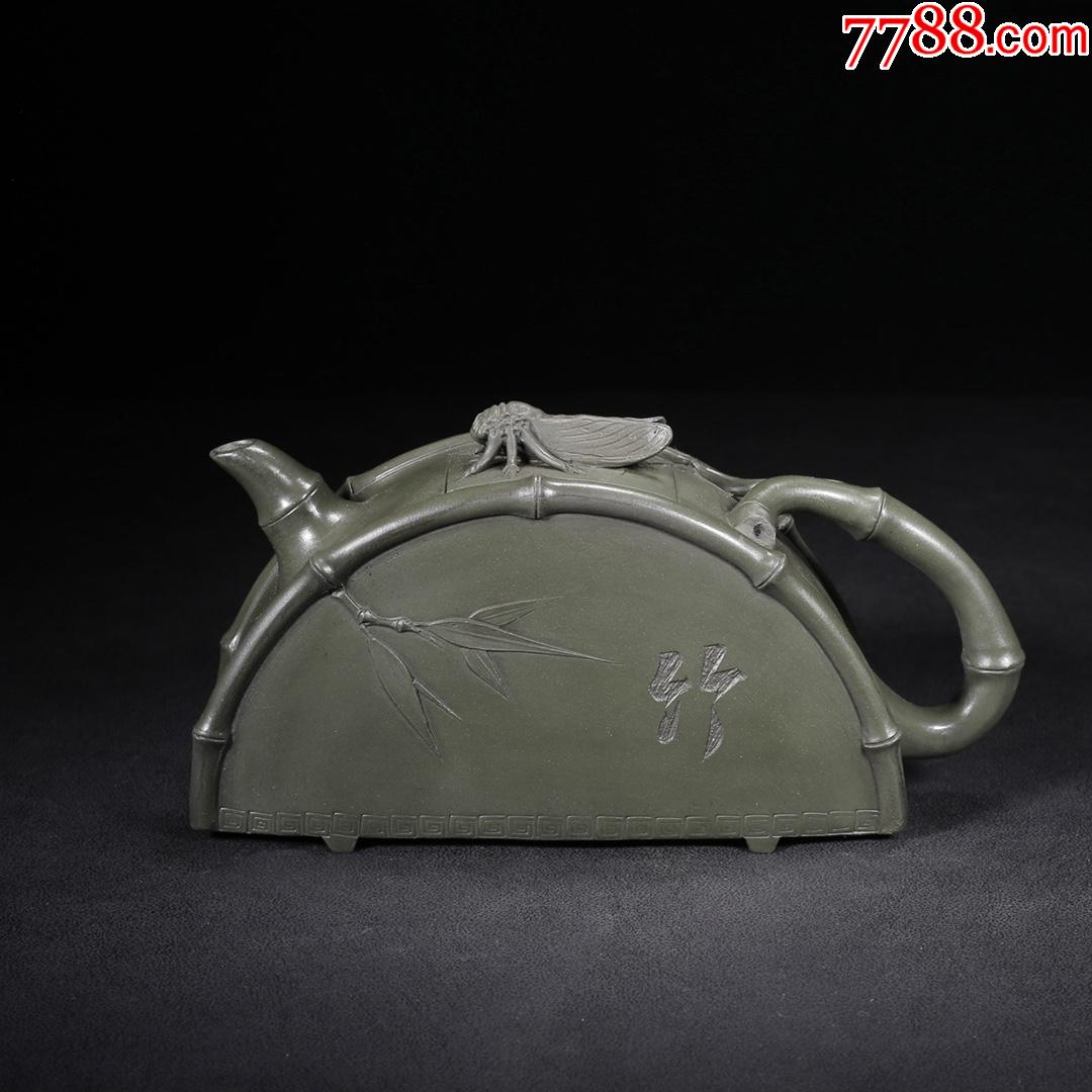 放漏d绿泥半月紫砂壶早期旧藏精品珍藏低价格拍卖