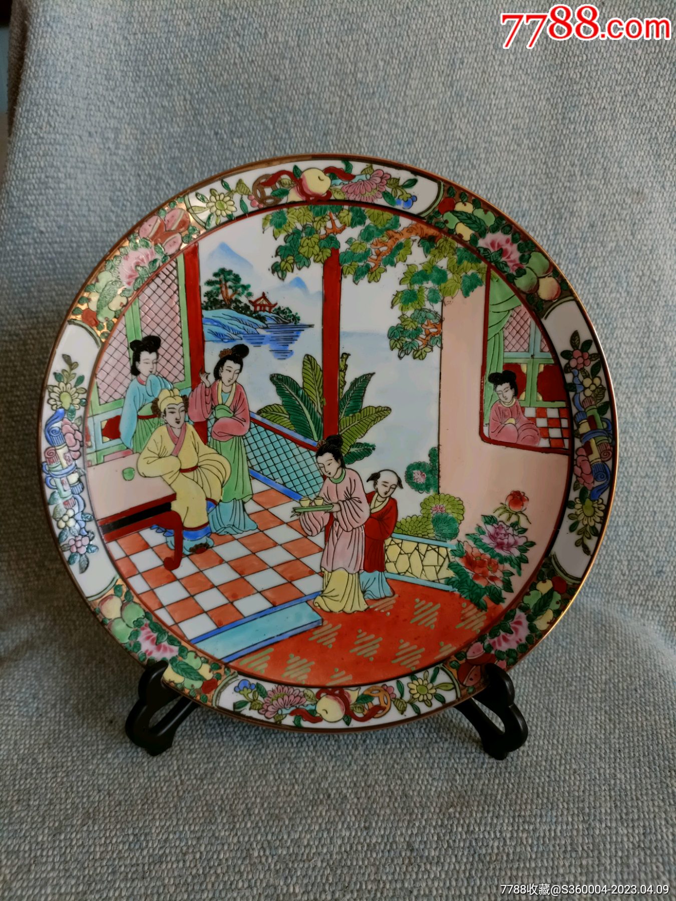 六七十年代广彩描金敬茶相夫教子大盘子