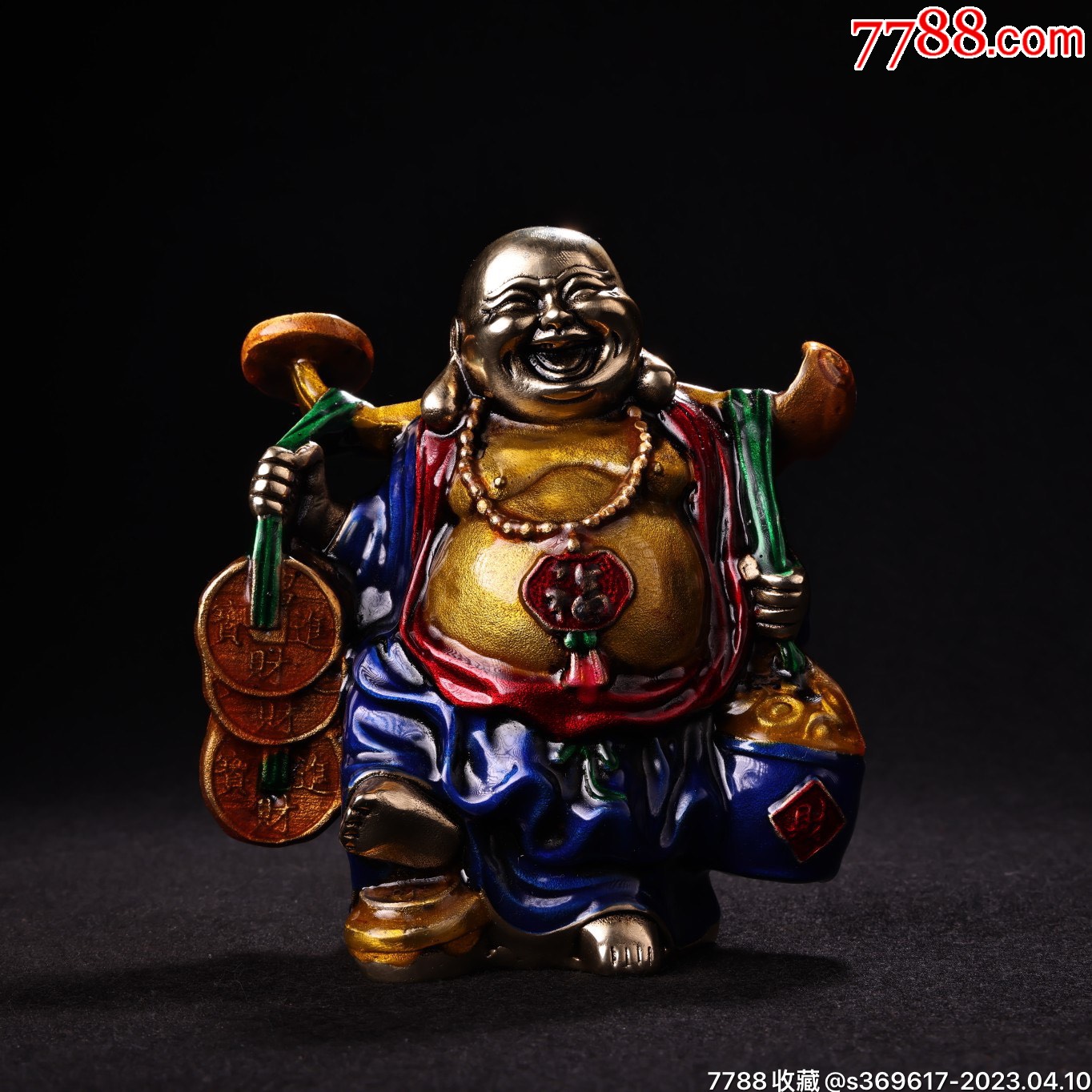 景泰蓝铜胎珐琅彩绘挑财弥勒佛-价格:760元-au33590293-景泰蓝/珐琅