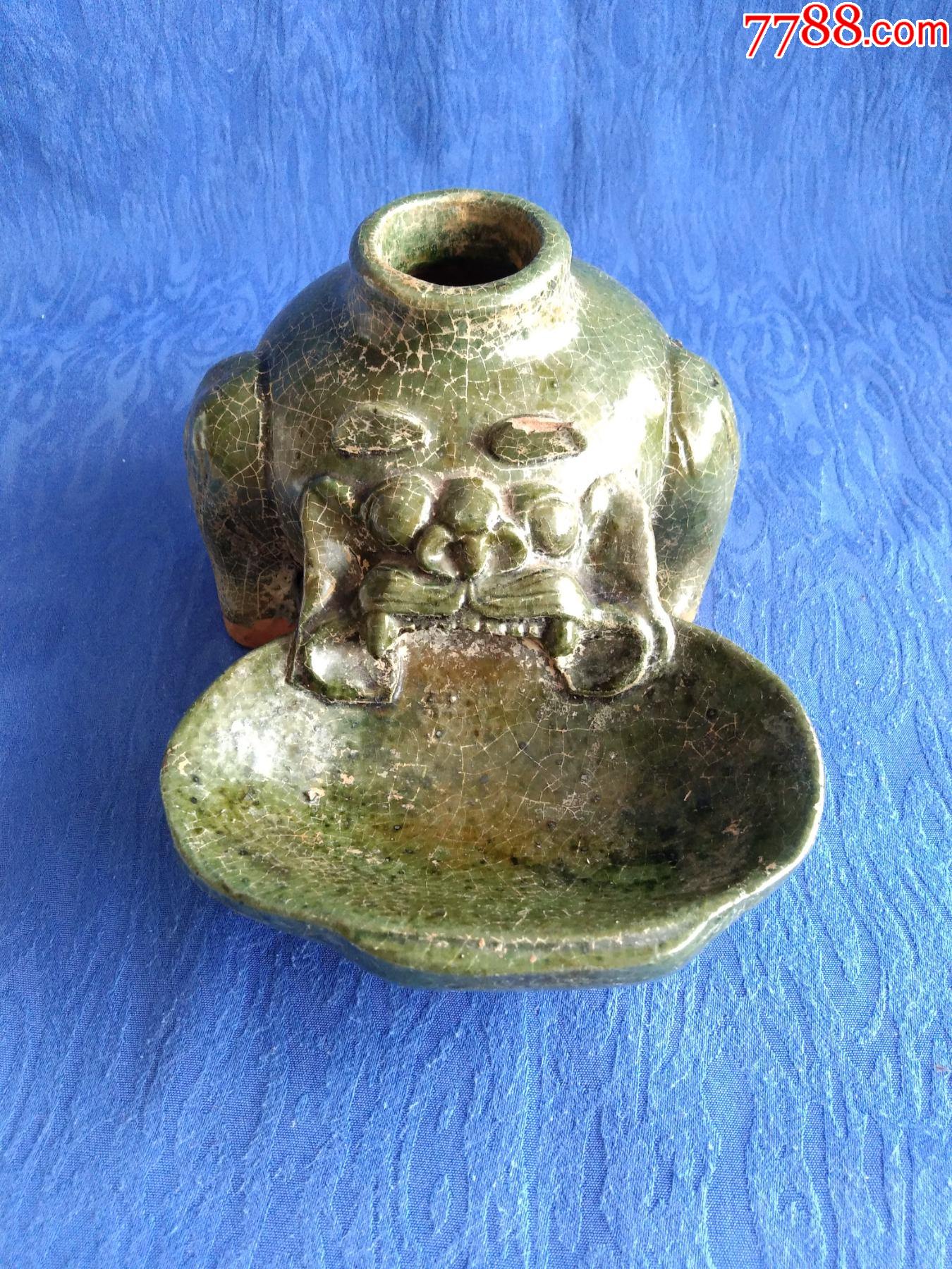 汉代绿釉器物像是古代祈雨用具或是文房用品.一只小罐侧面贴塑的兽头嘴里叼着一只耳杯_绿釉瓷_图片鉴定_收藏价格_7788铜镜收藏