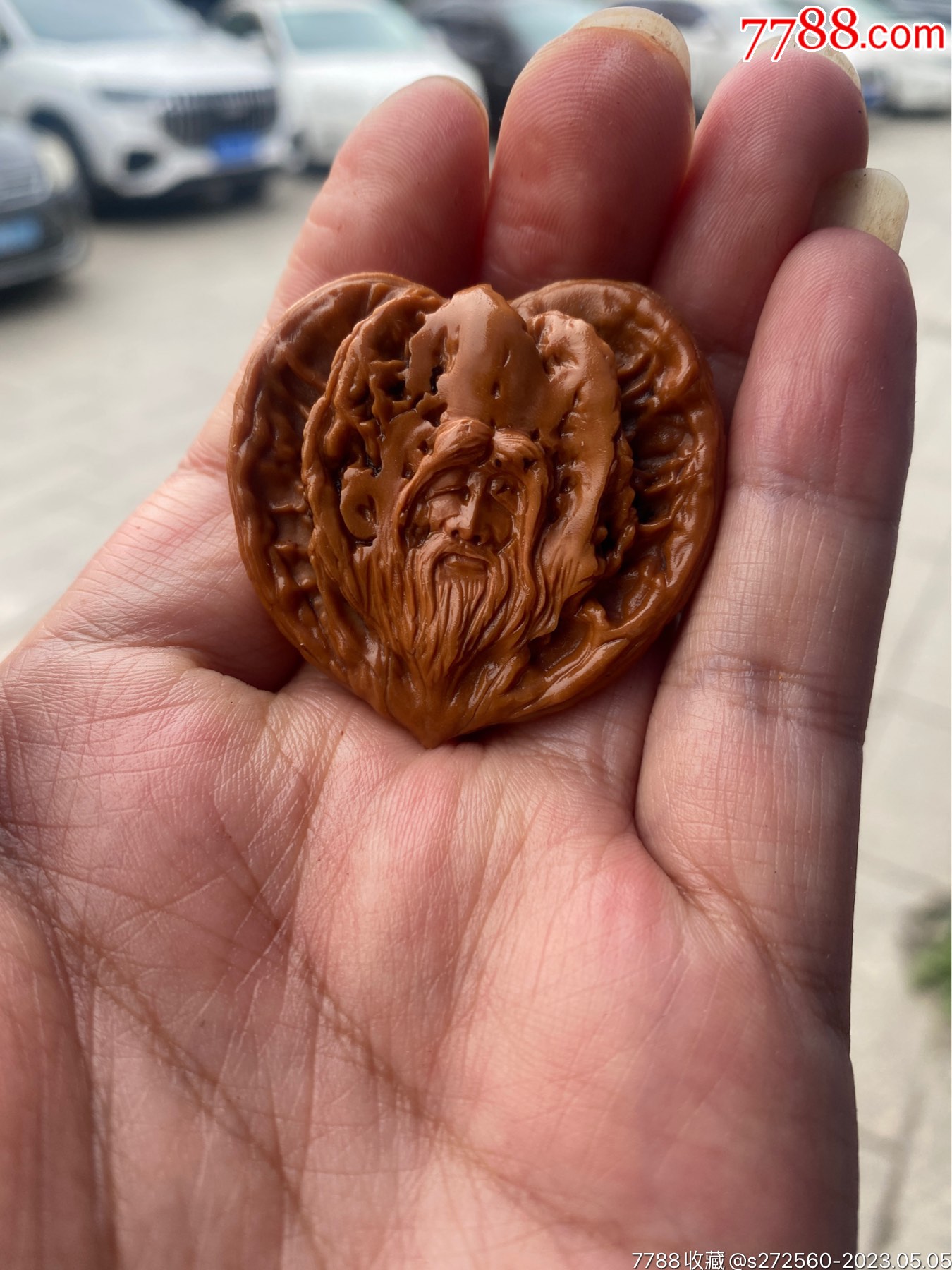 苏工核桃雕手工长生大帝完工,10年老核桃手作,留刀痕尺寸4.