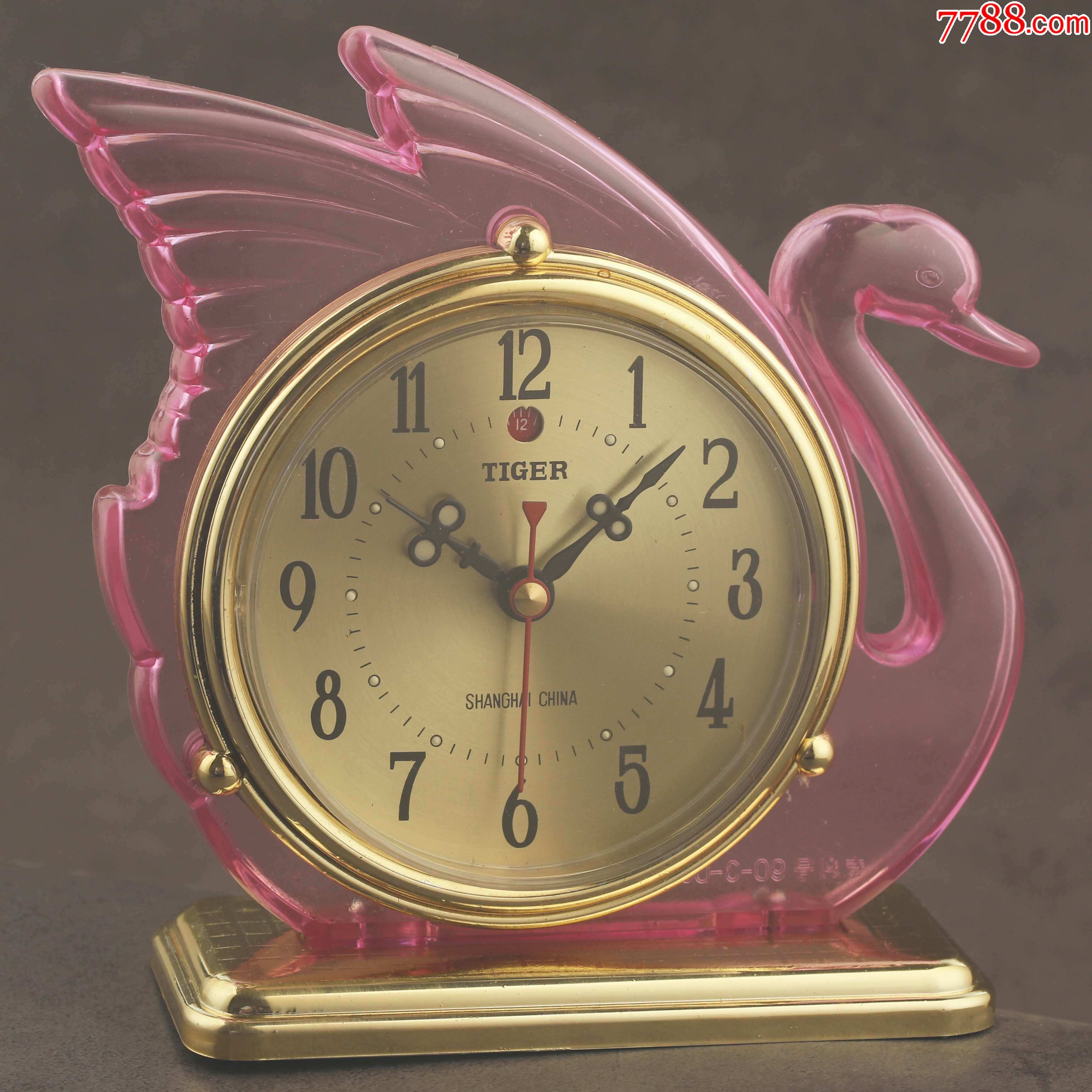 供销社老库存上海虎牌老式机械闹钟经典80年代长久红天鹅_价格10元_第