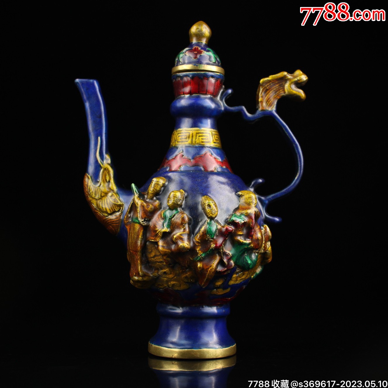 旧藏下乡收纯铜景泰蓝八仙酒壶一把_价格680元_第1张