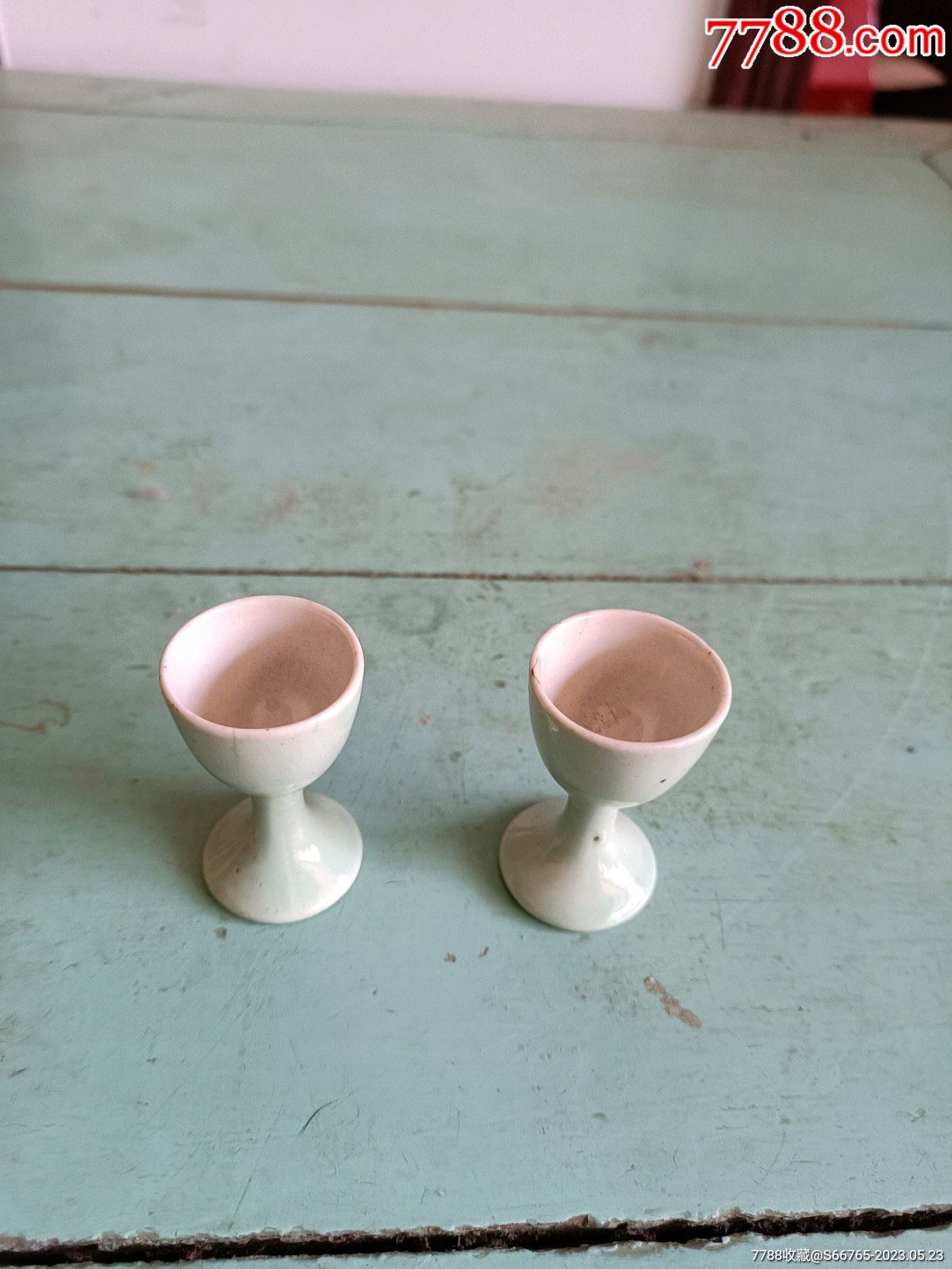 怀旧老龙泉窑豆青釉高脚酒杯2个-价格:10元-au34089690-青瓷/秘色瓷