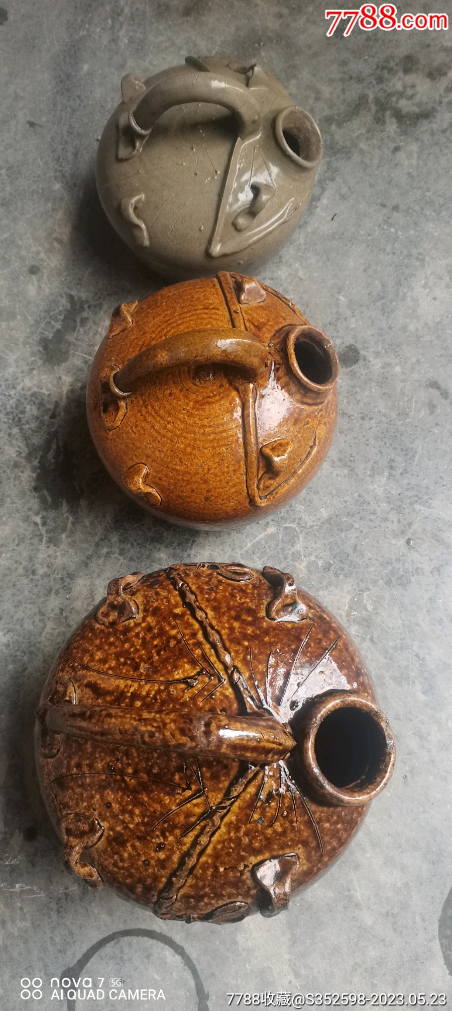 清代陶制四系夜壶三只