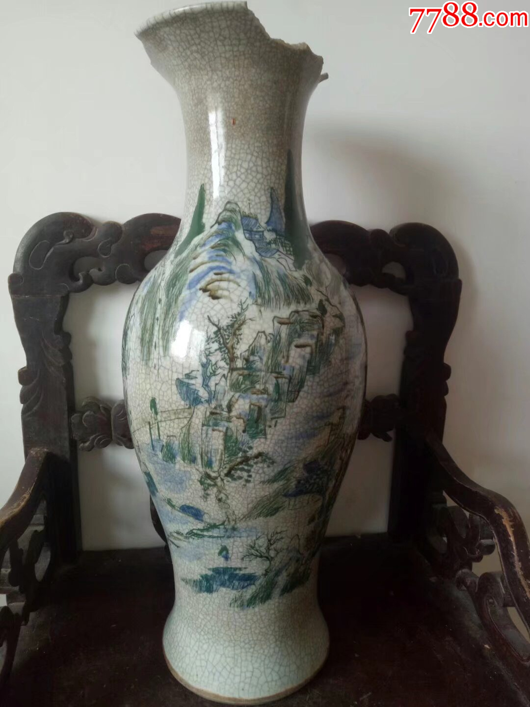 清代满工青花釉下五彩观音大瓶