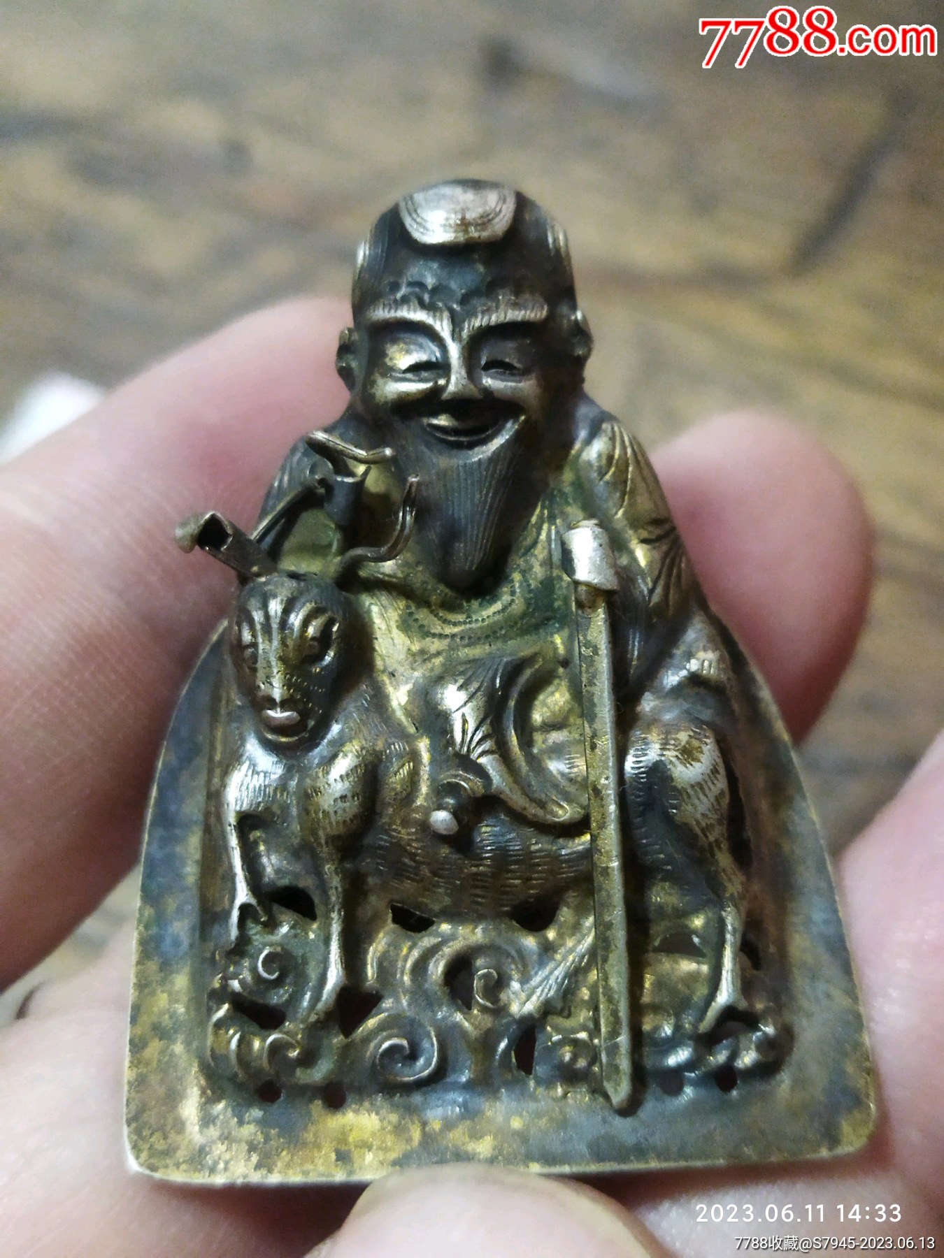 清代老银器老寿星银鎏金立体雕刻工艺精美4*3*2cm_价格480元【北京