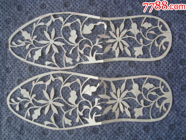 g5025胶东清代民俗鞋垫剪纸花样花卉图品相好