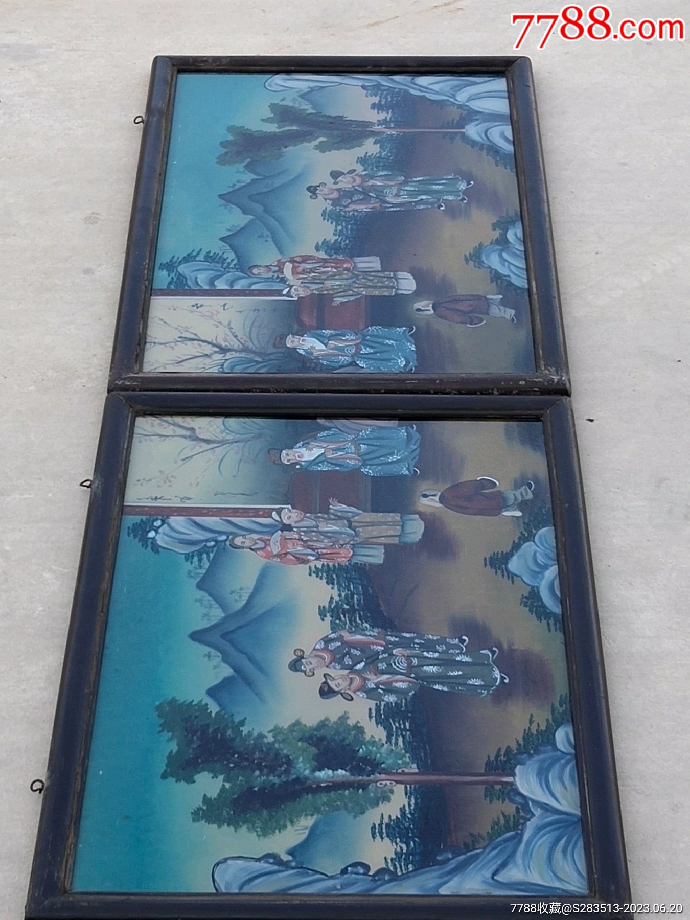 玻璃画一对画工精湛人物栩栩如生全品包老_价格3200元【怀旧老货】_第