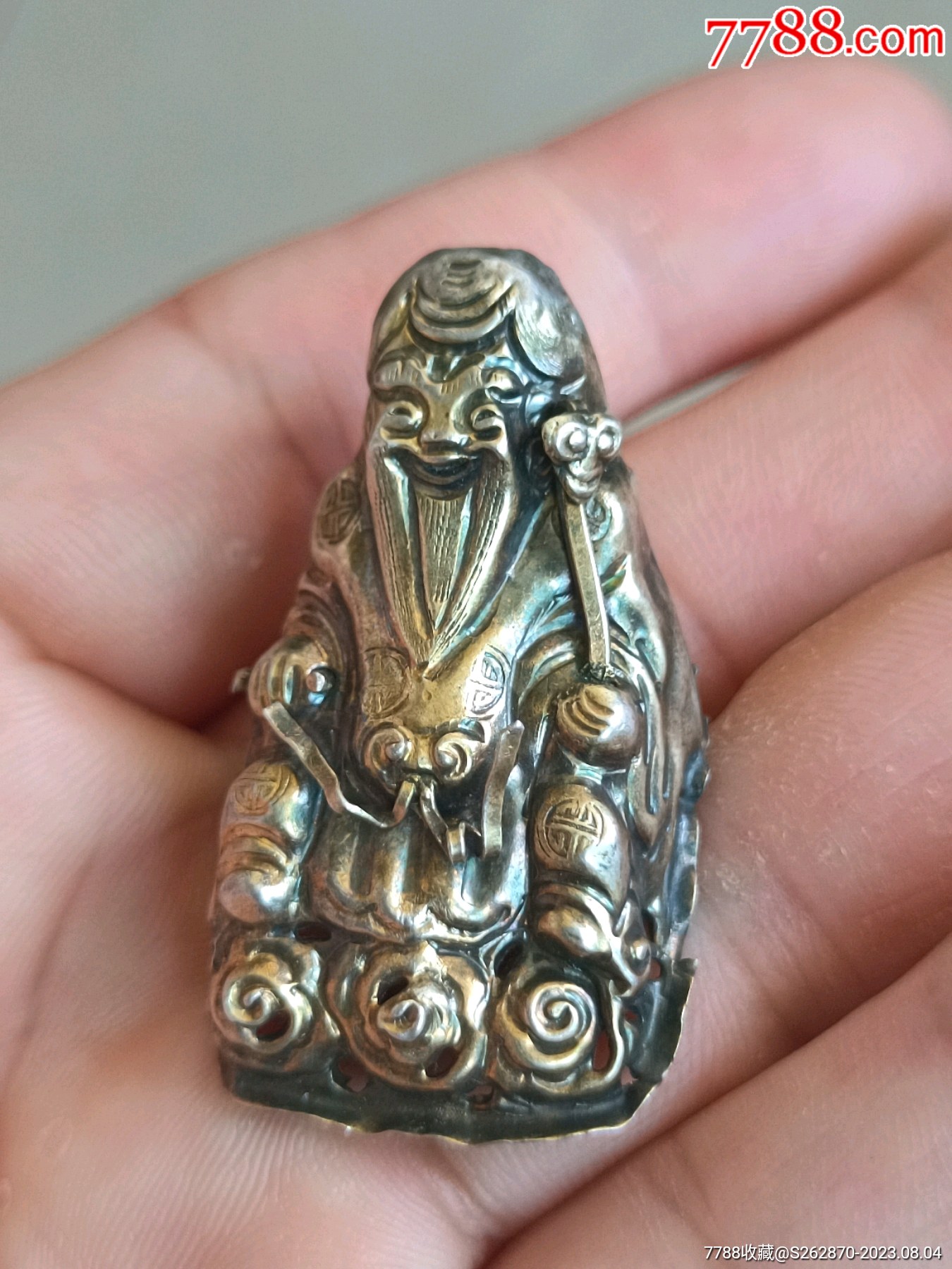 老银鎏金寿星完整个大有款包老