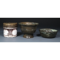明清铜器一组3件：铜杯+铜皿+铜印泥（印泥可用）(au34872651)