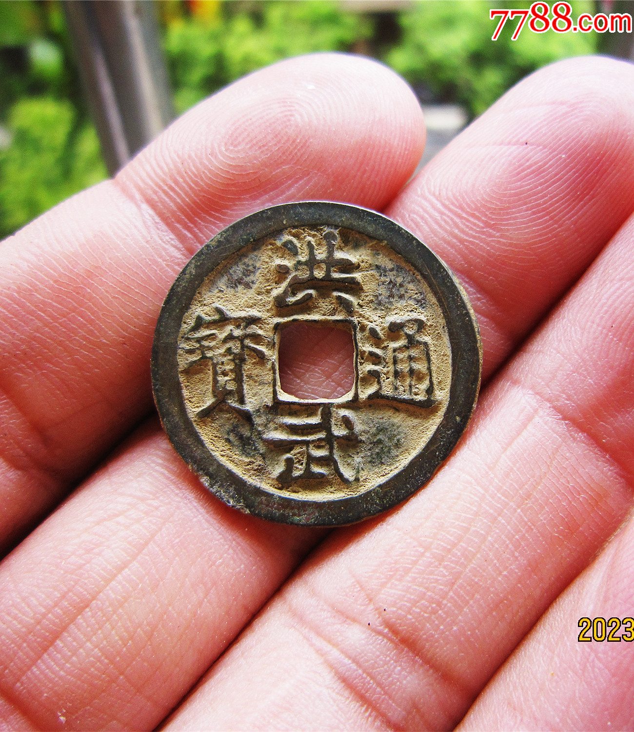 精美洪武通宝背浙右月纹大样