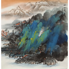 18070cm授权398元放漏中美协会员知名画家刘彦秀作品云海松涛