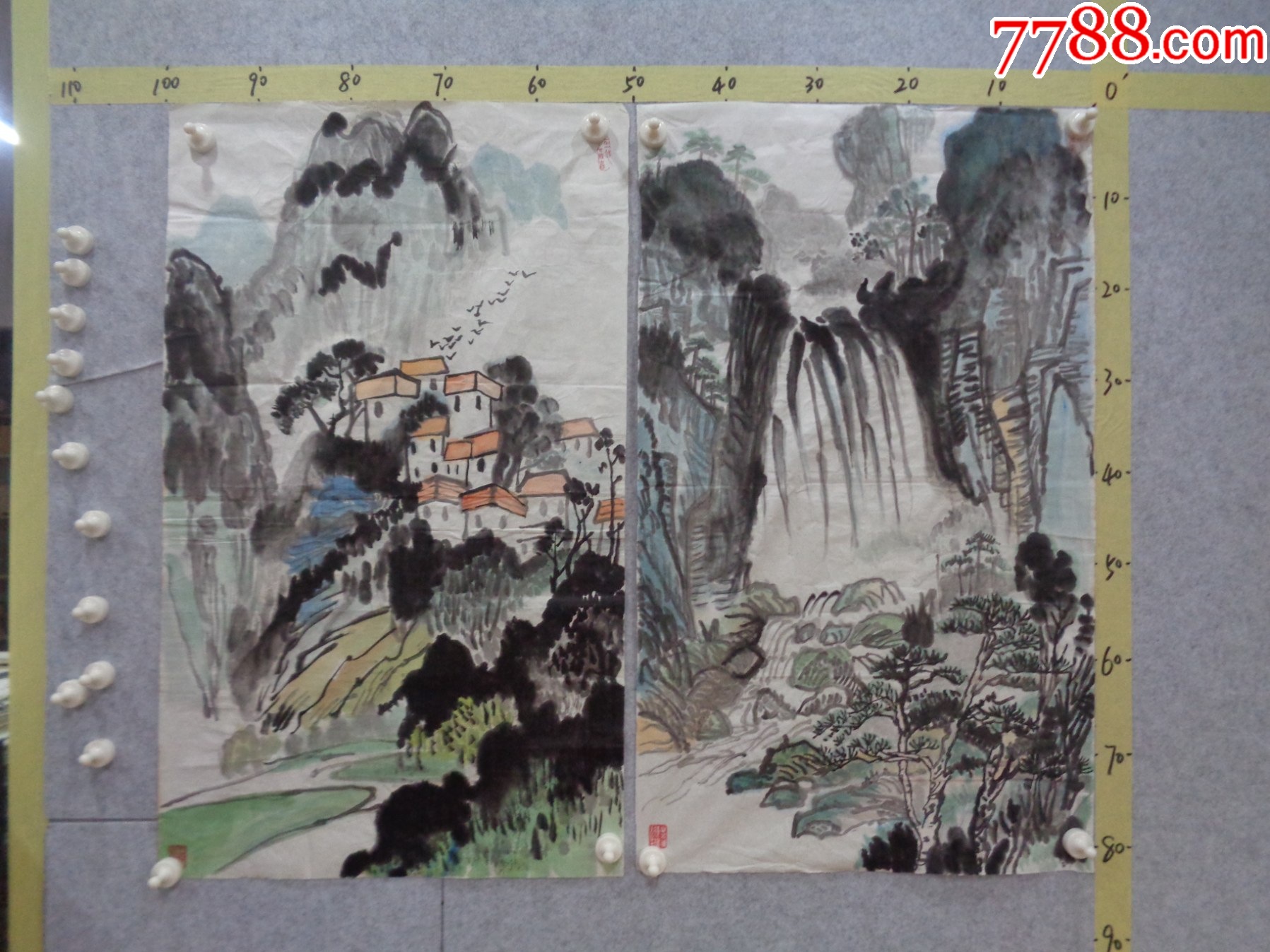 画809,本地一位藏家早年旧藏字画流出,绘画作品一组2幅(未装裱)_山水国画原作_逸墨书斋【7788收藏__收藏热线】