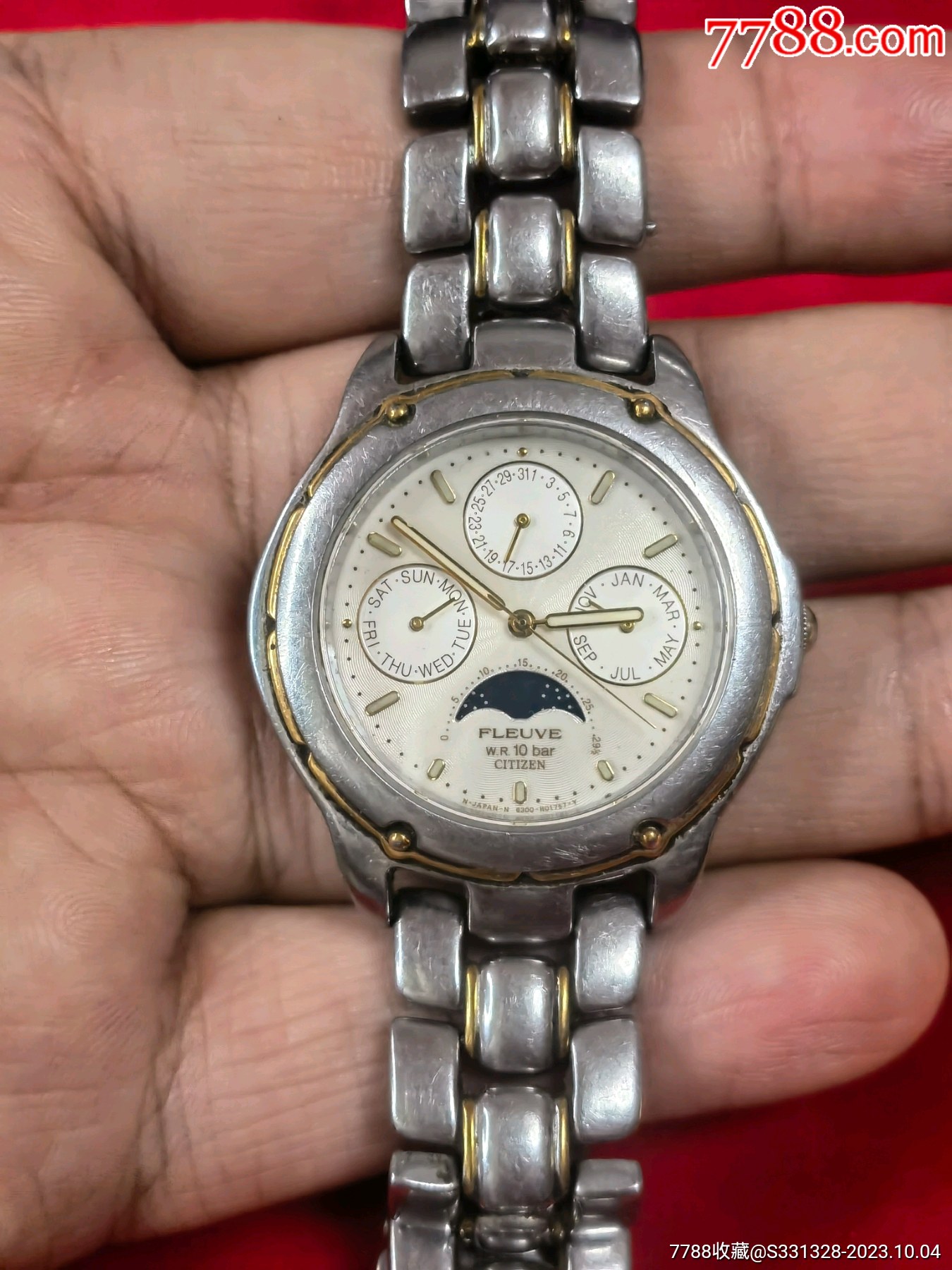 日本西铁城多功能月相表手表6针计时石英表