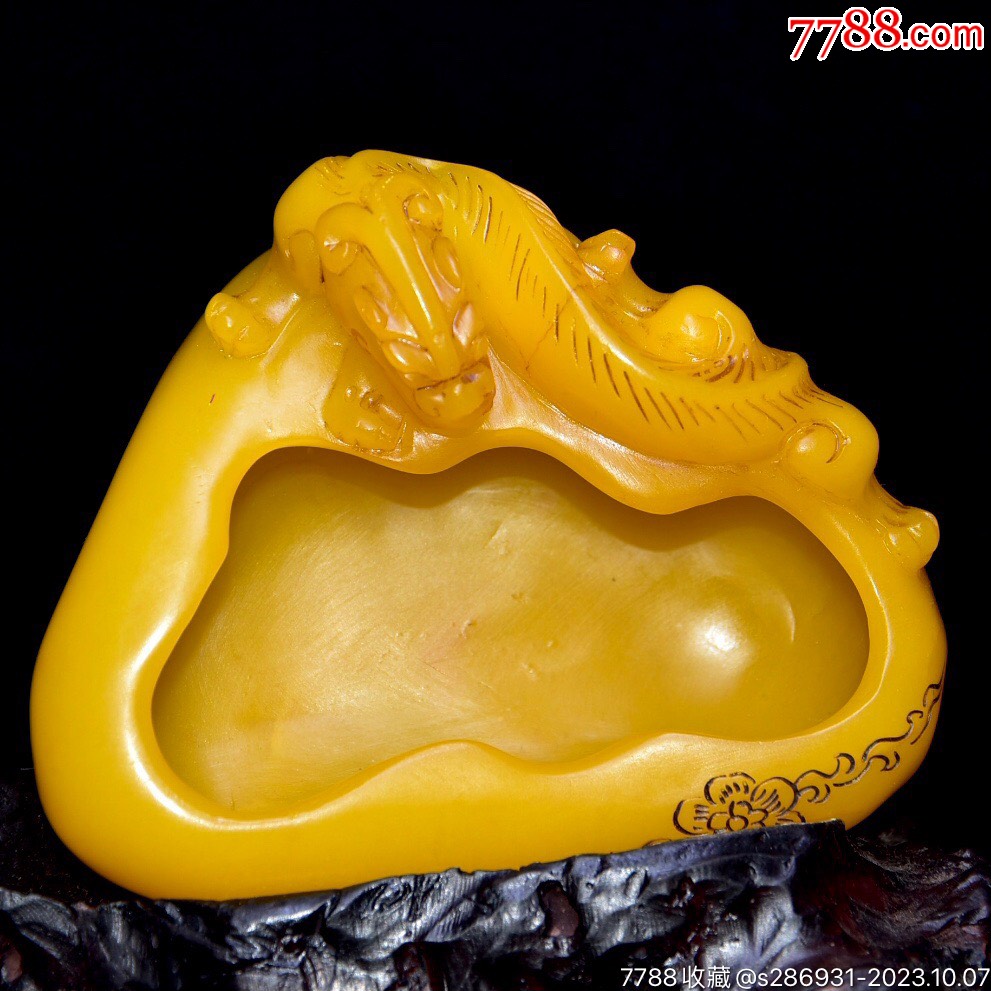 旧藏老货寿山石田黄石笔洗石质通透油润雕工精细包浆老气手感光滑蜡