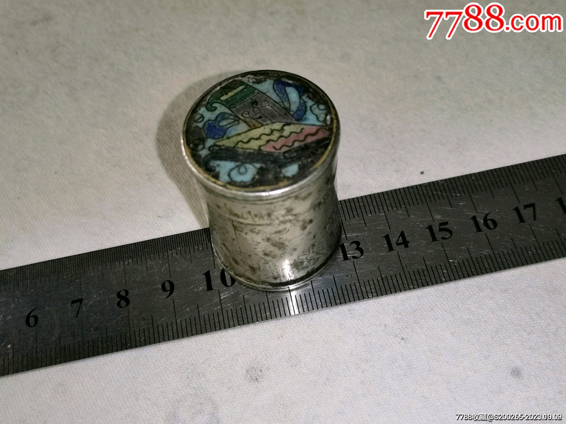 清代地主老财用景泰蓝錾刻花卉图案烟膏罐包真包老