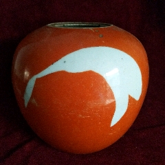 民国红釉留白西瓜坛