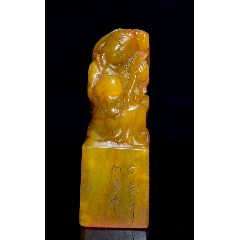 旧藏老货寿山石灯光冻田黄石印章石质通透坚硬造型独特血丝纹明显可见