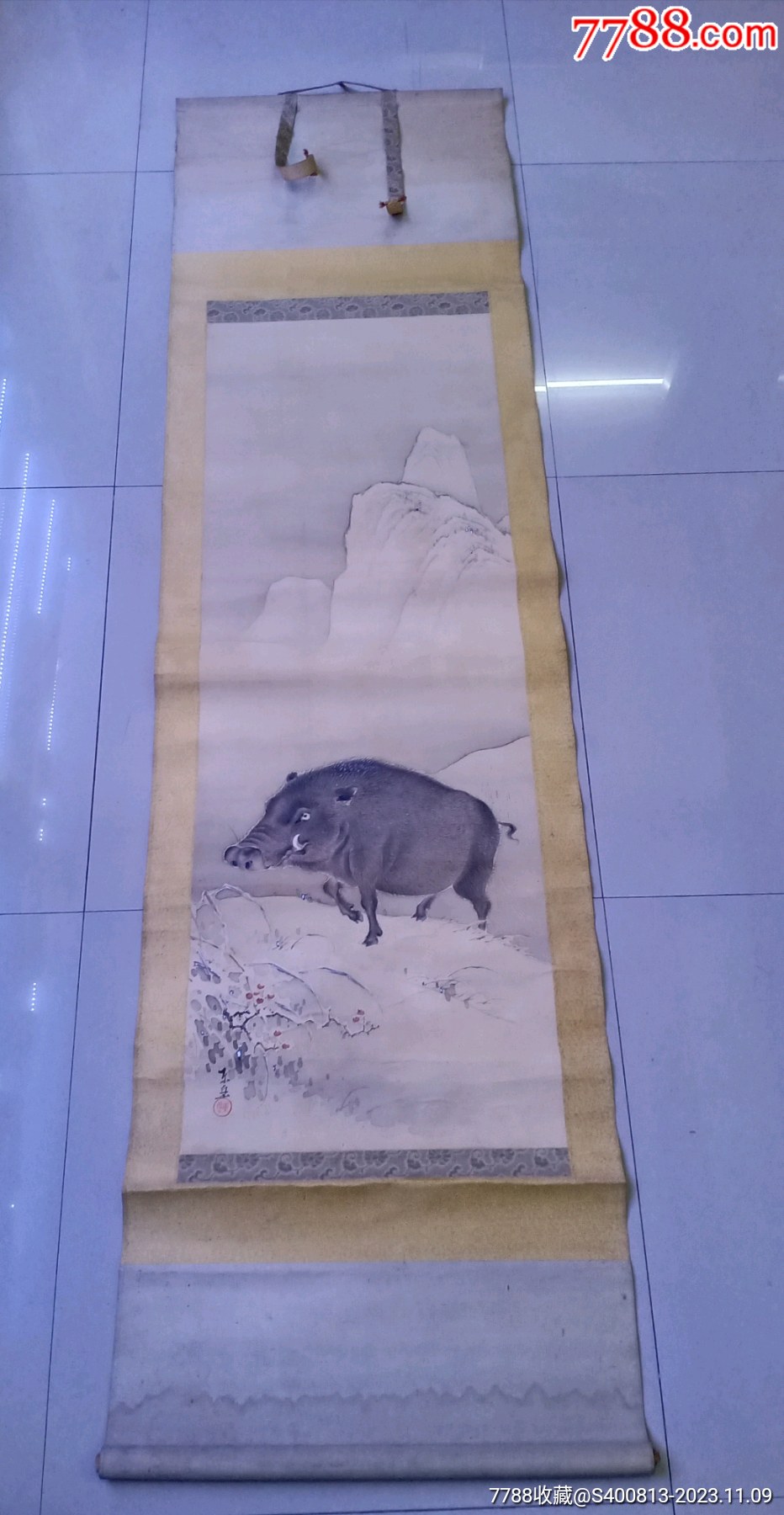 十二生肖猪著名画家日高东岳工笔立轴古画