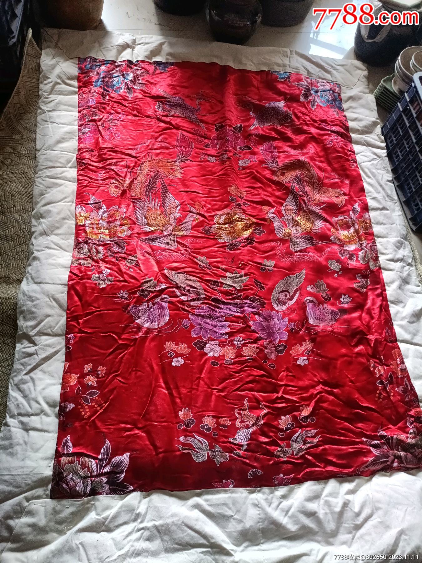 怀旧老红丝绸双凤鸳鸯棉花被