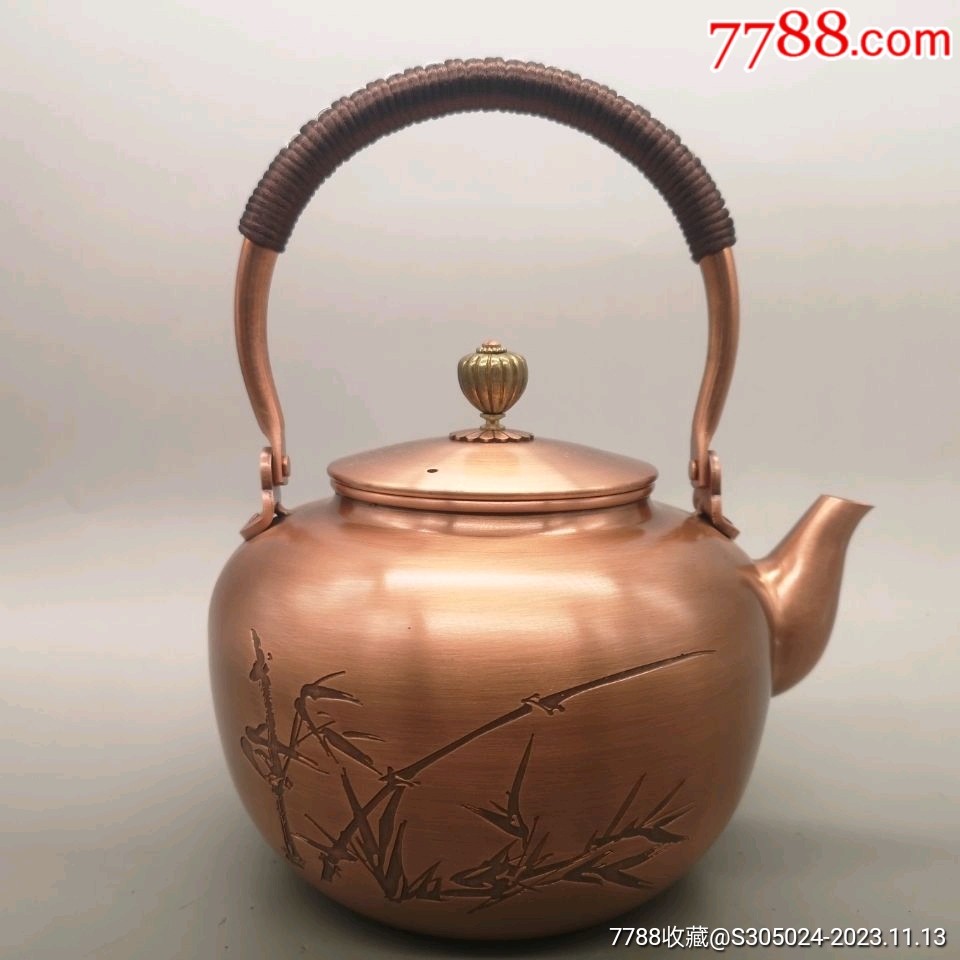 纯手工打造红铜茶壶包浆温润色泽雅致古意盎然品相极好