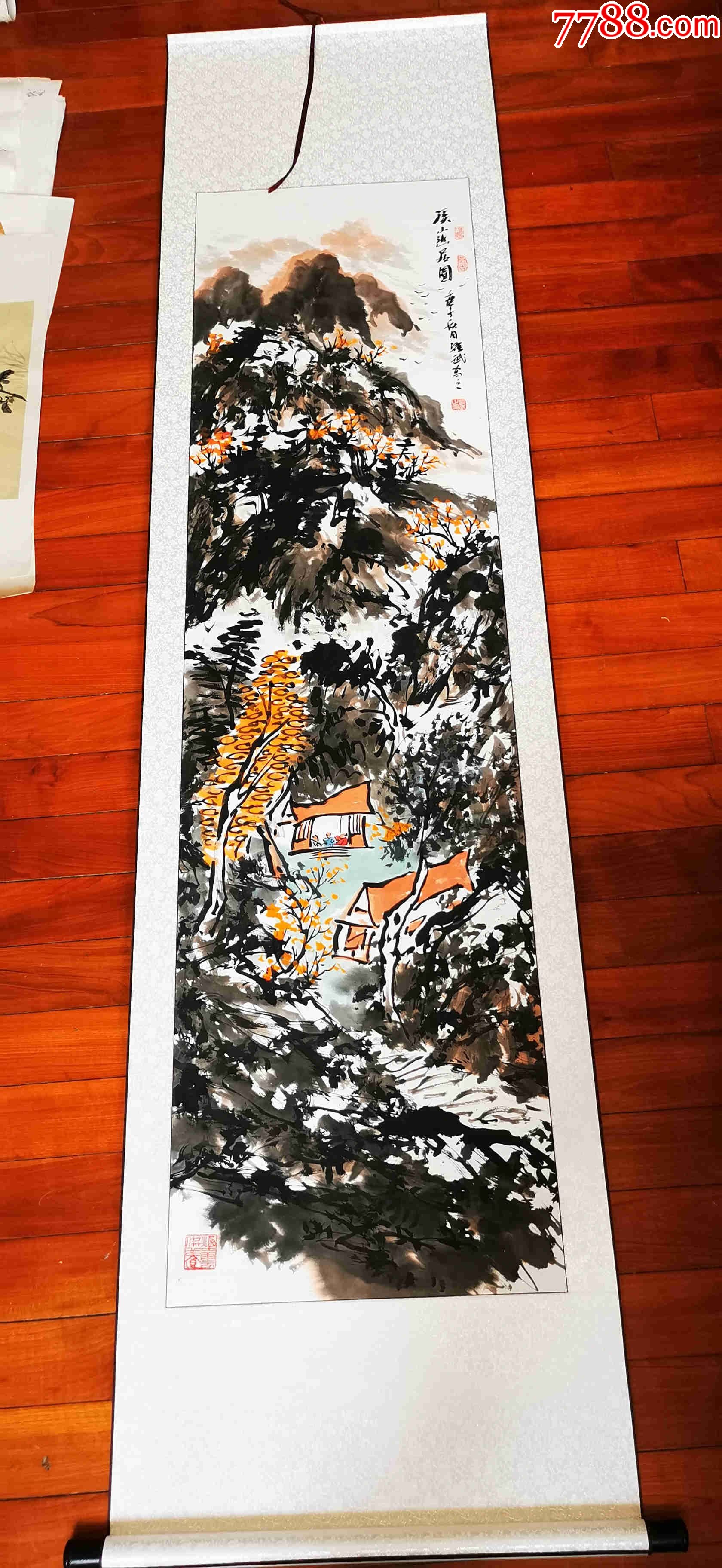 >拍卖>山水国画原作>【授权放漏,卷轴精装裱】当代黄宾虹书画院教授