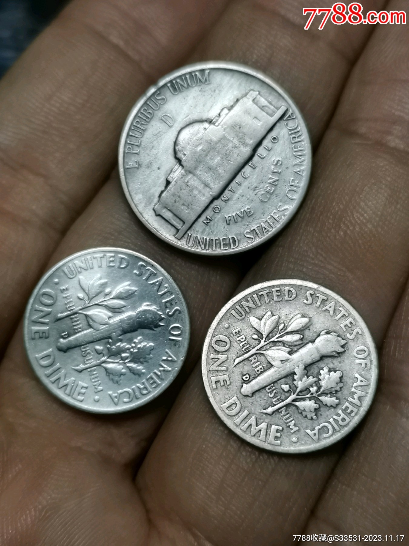 美国美分银币3枚