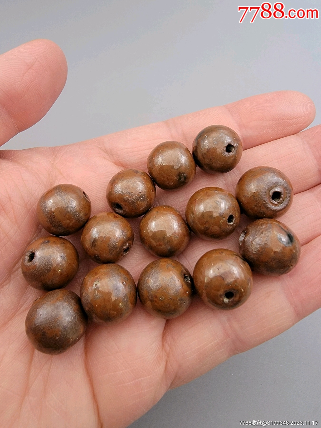 清代紫金釉瓷珠子14粒品相好可做手串