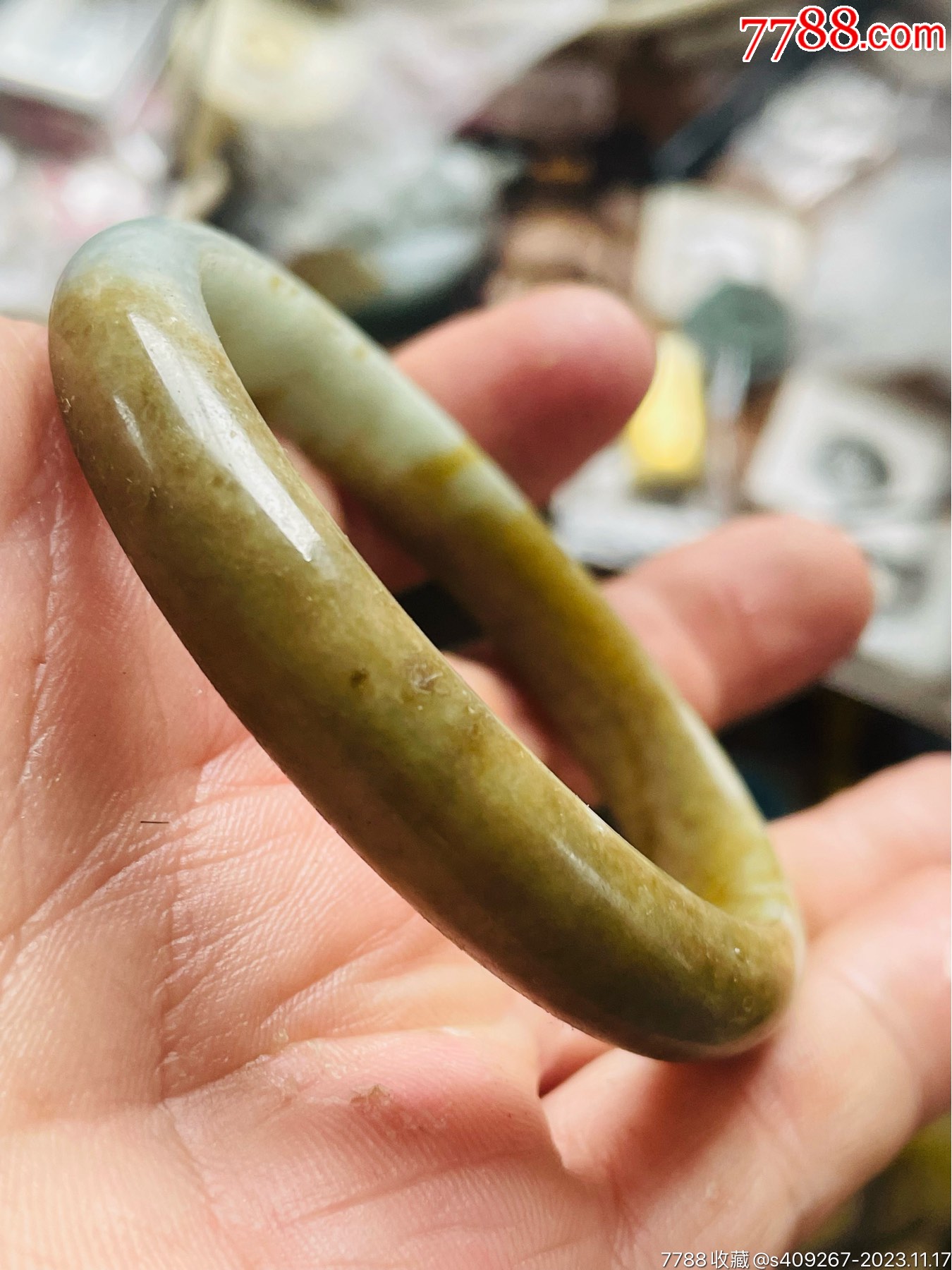 天然缅甸翡翠a货手镯天然色黄绿相间尺寸内径585适合中等偏胖女士佩戴