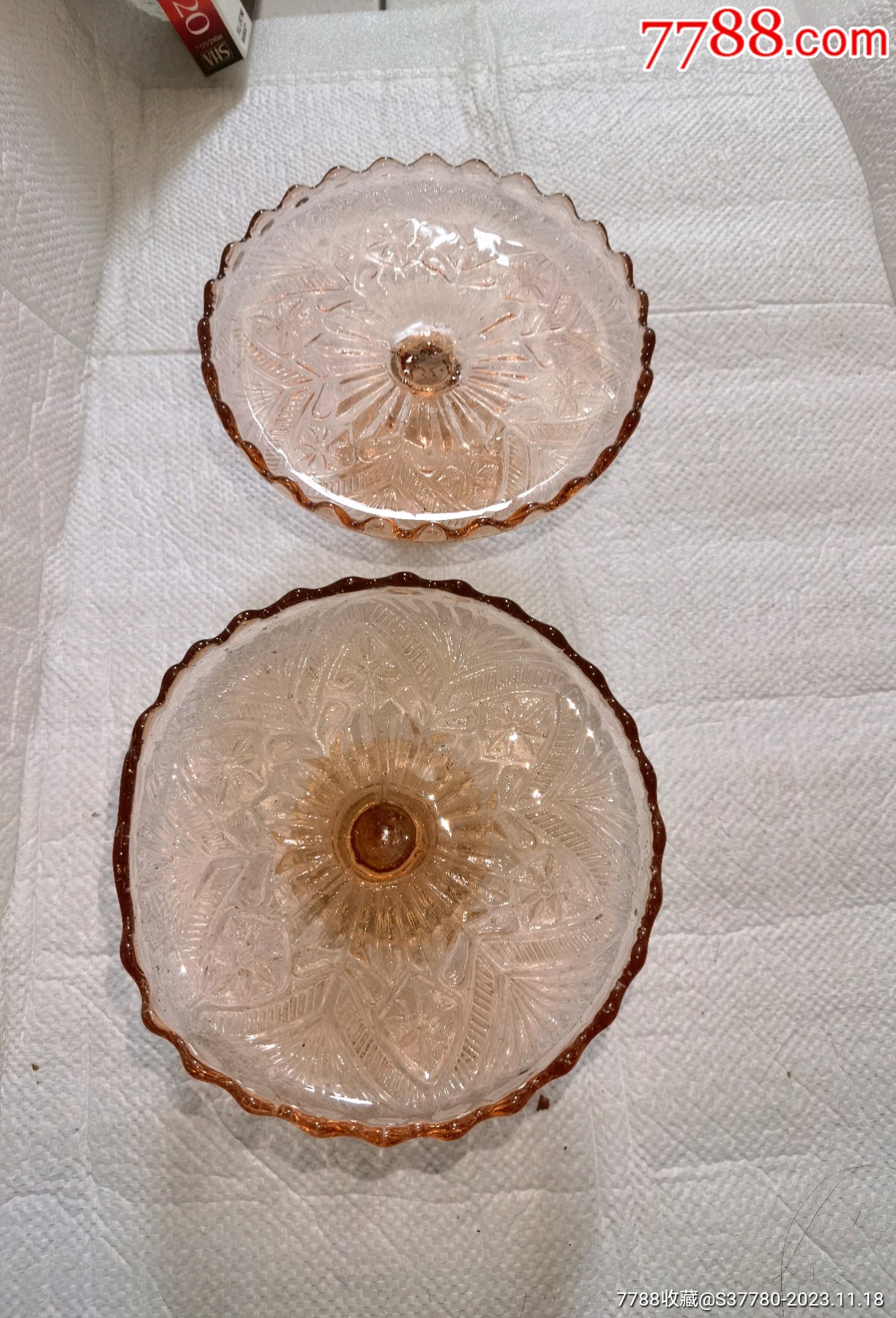 琉璃玻璃盘怡和产出品高足盘一对无破损