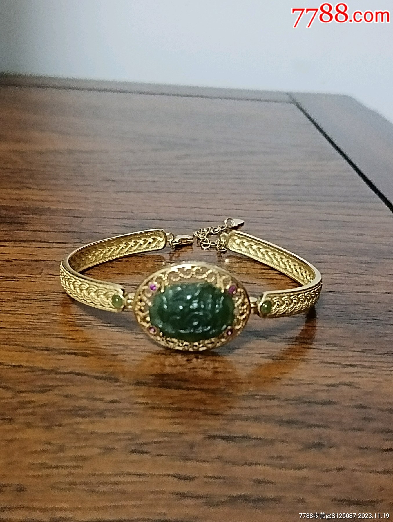 925银镶嵌和田玉手镯