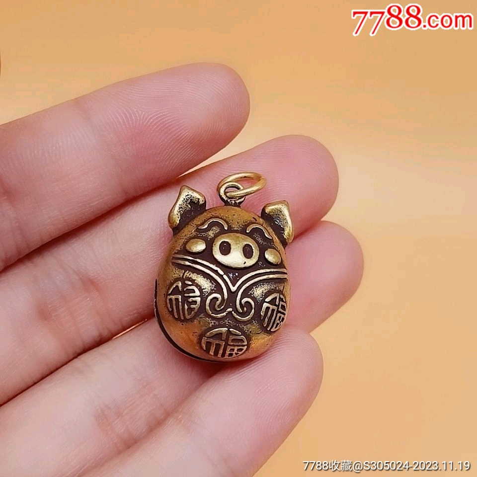 纯铜福猪小铃铛挂件黄铜生肖猪铜铃铛钥匙扣