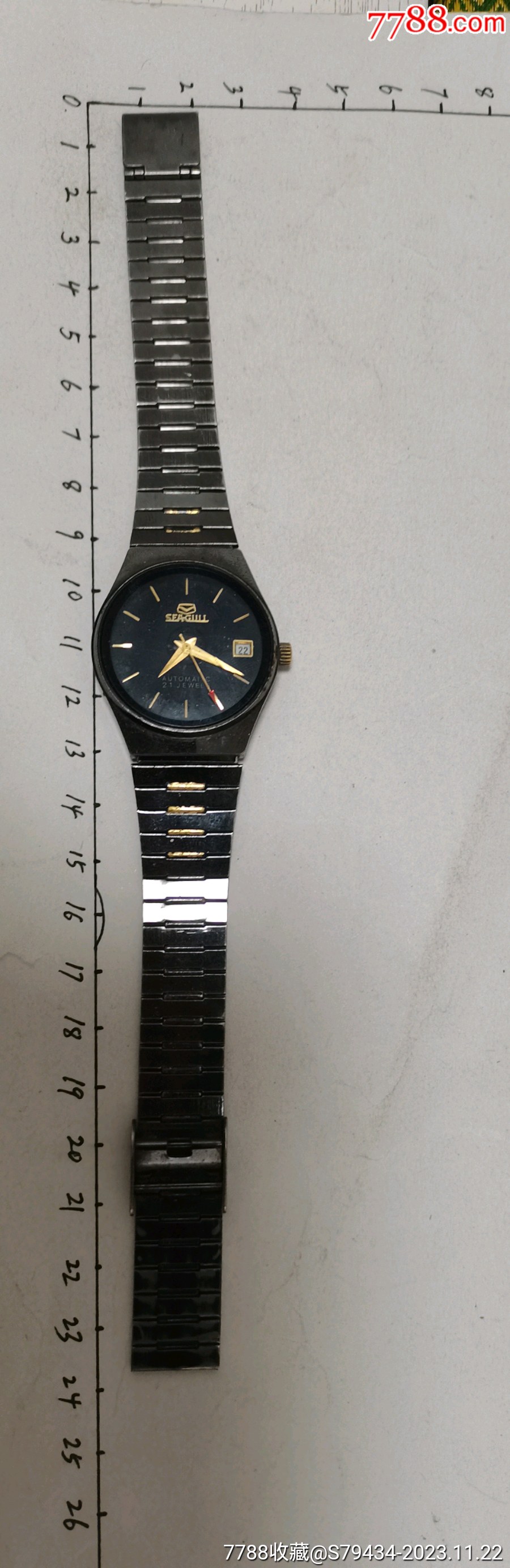 海鸥全自动黑盘单日历手表秒针红头具体看简介