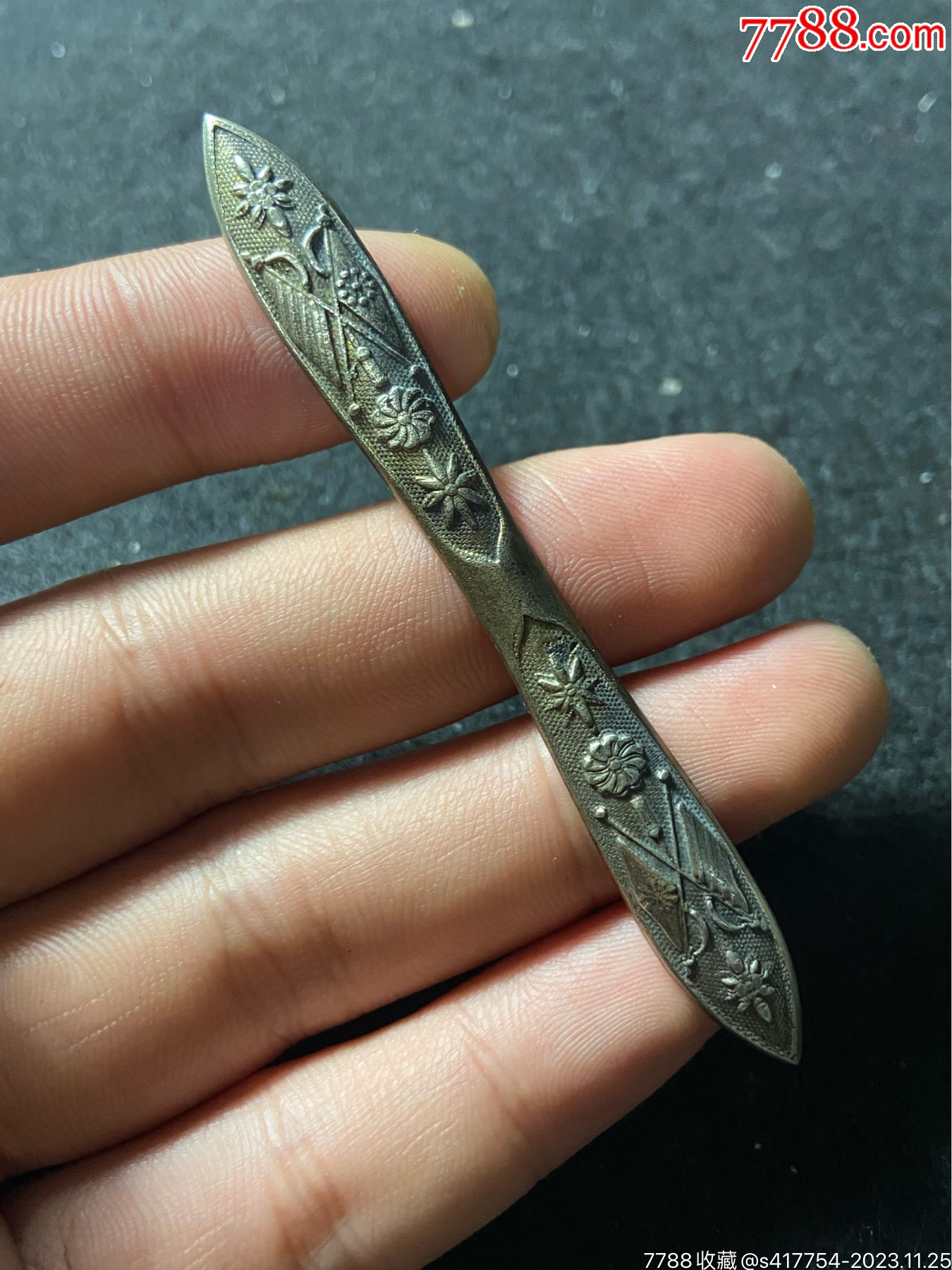 民国银双尖发簪刻花精美背带款记-价格:10元-au36068533-银簪/银钗