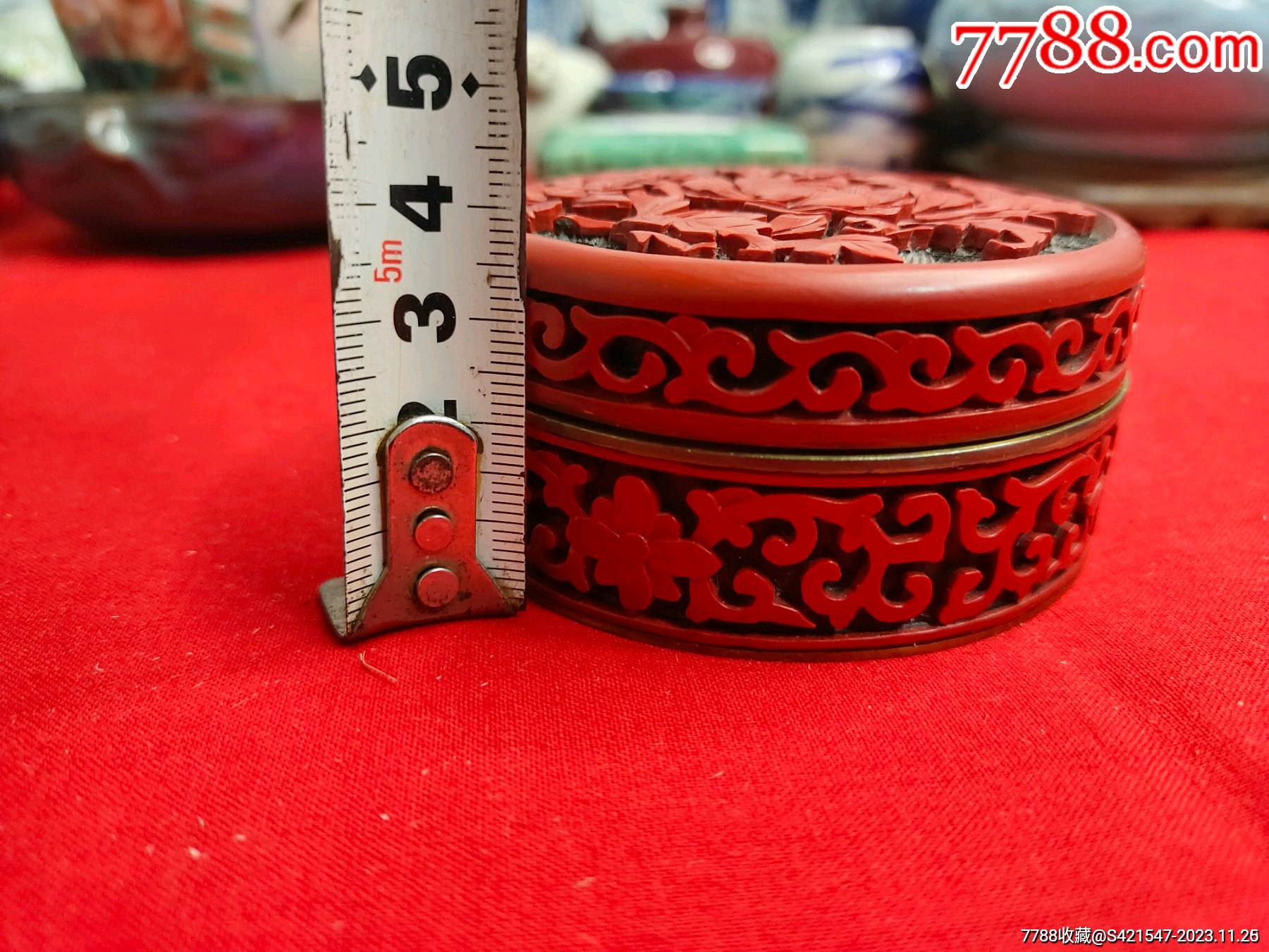 剔红漆器花卉纹首饰盒_价格390元【大海好文玩】_第1张