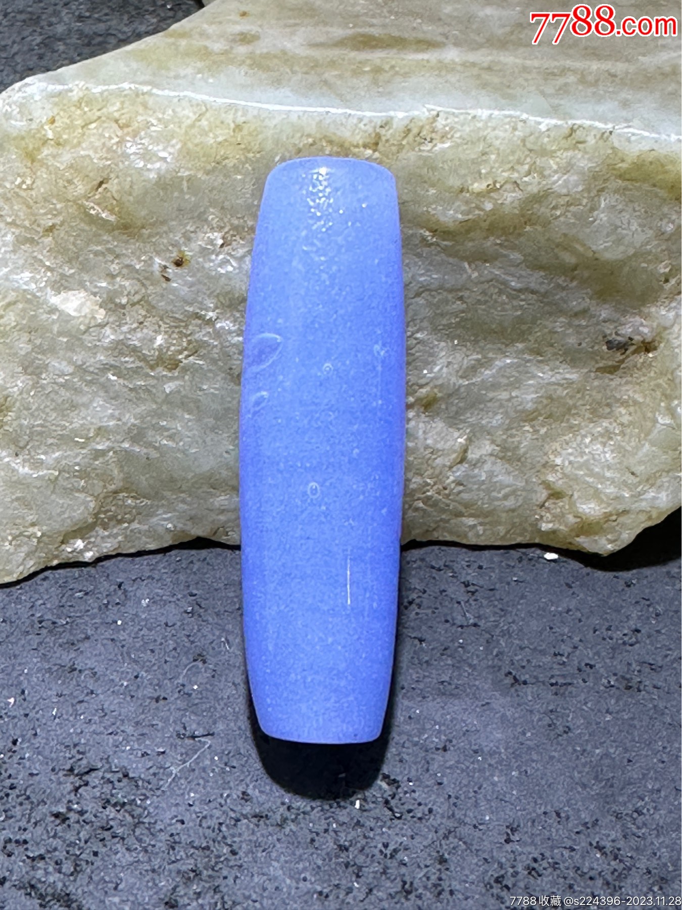 精美罕见建国前后库存天蓝色琉璃天珠形桶珠一颗,_琉璃珠/球_图片鉴别