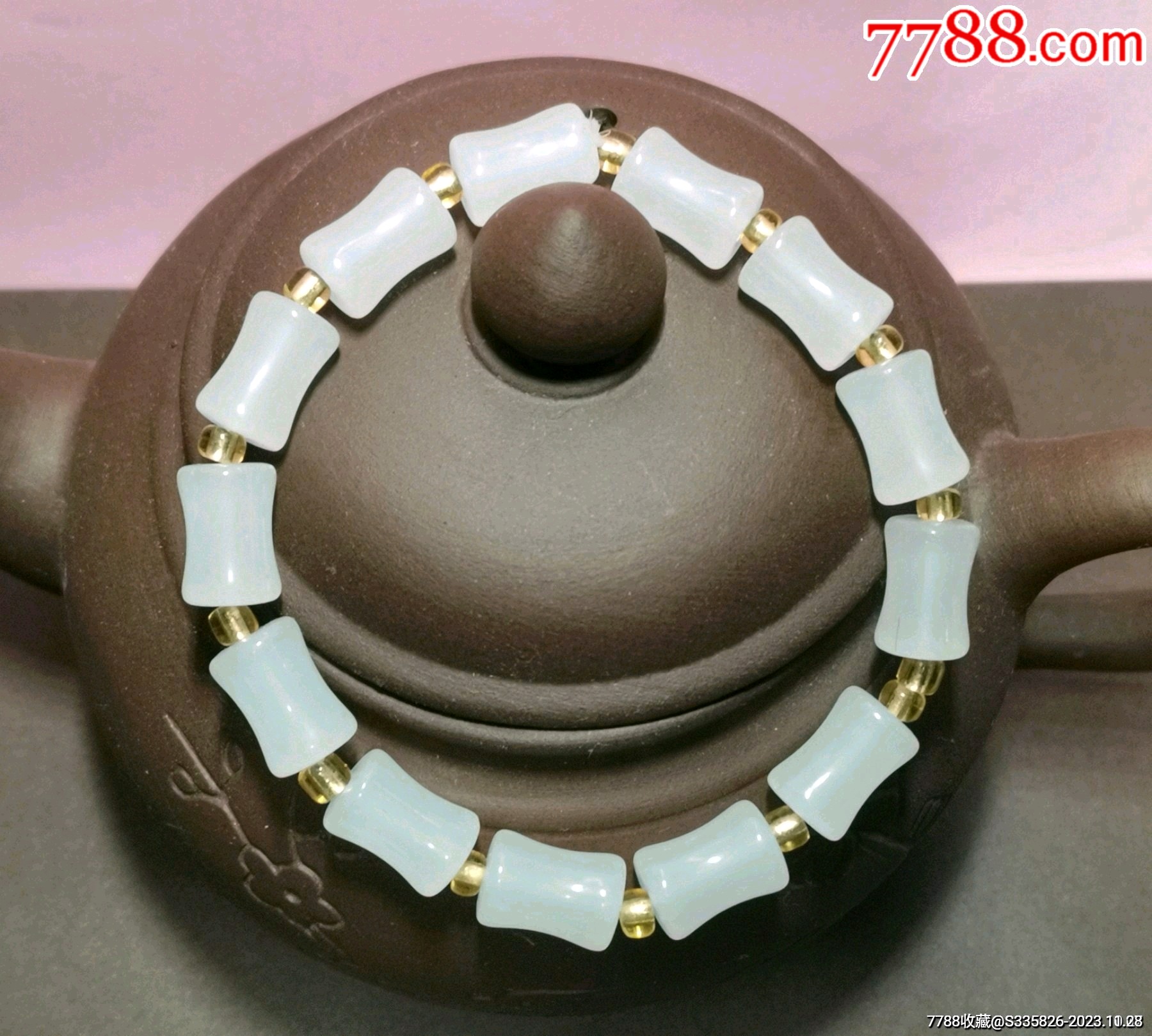 金丝玉竹节(步步高升)单圈手串手链一条,规格尺寸:8×12_价格9元