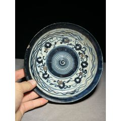 青花连枝老瓷盘!造型独特,瓷质细腻!釉水肥润,古朴