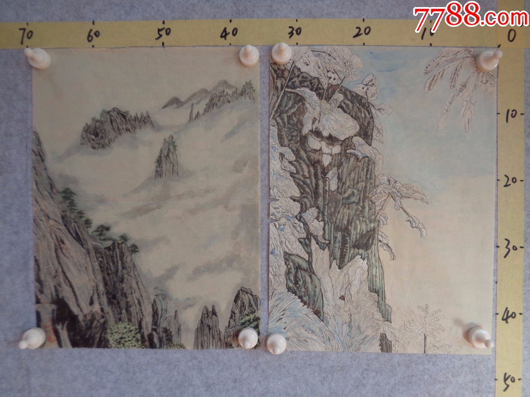 画114,本地一位藏家早年旧藏字画流出,绘画作品一组2幅(未装裱)_山水国画原作_逸墨书斋【7788收藏__收藏热线】