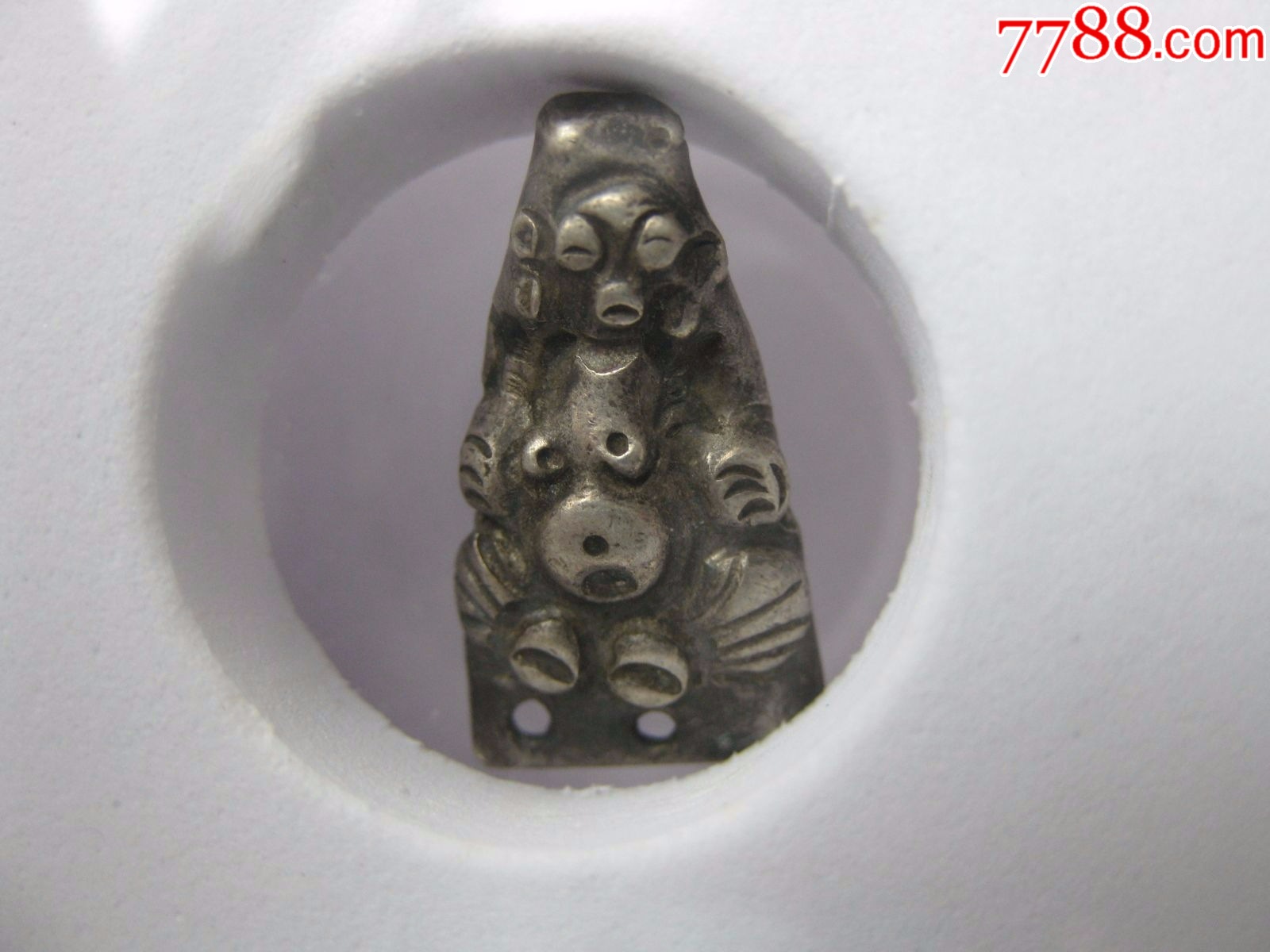 齐渊评级85分清代佛像银帽花一枚-价格:50元-au36640249-其他银器
