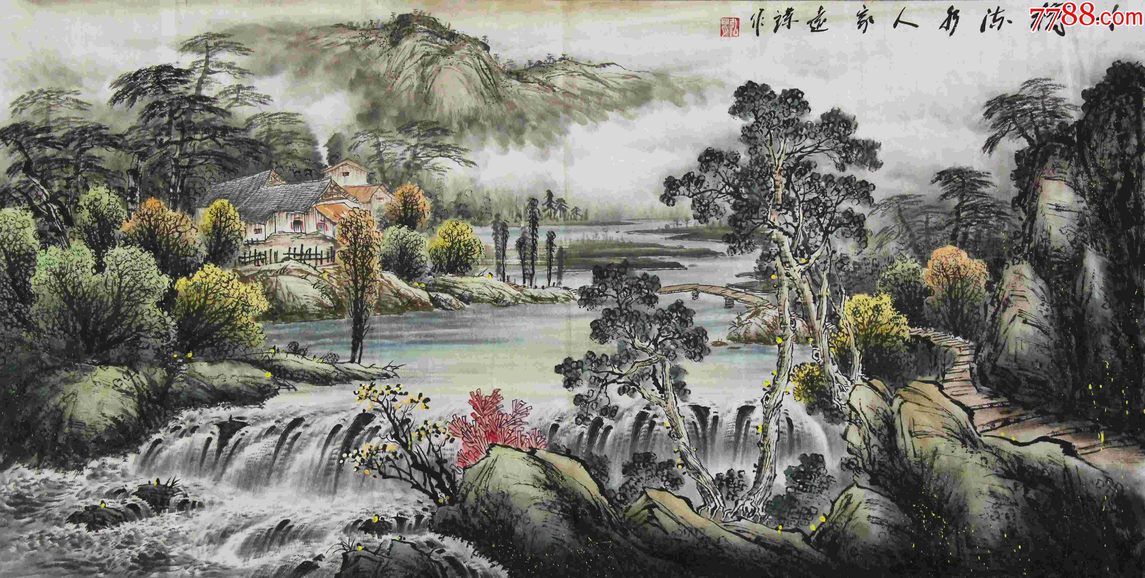 小桥流水山水画作品图片