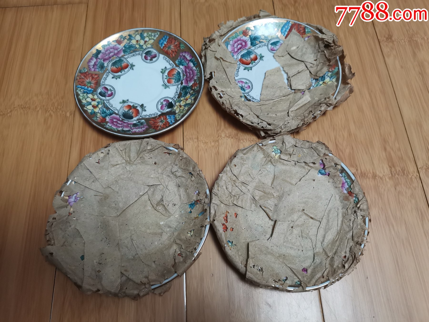 八九十年代福建省文岭茶厂彩绘瓷盘4个合售_价格80元【任城古玩收藏】
