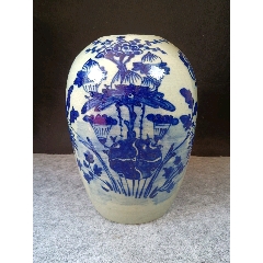  strong>(全品)晚清豆青青花花卉冬瓜大罐 /strong>_青花瓷_白地青花