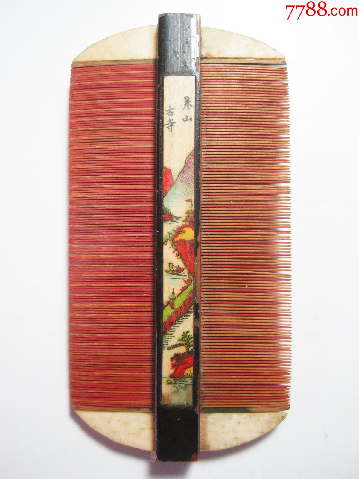 地方国营常州梳篦工厂寒山古寺图手工彩绘山水人物图老梳篦江苏常州名